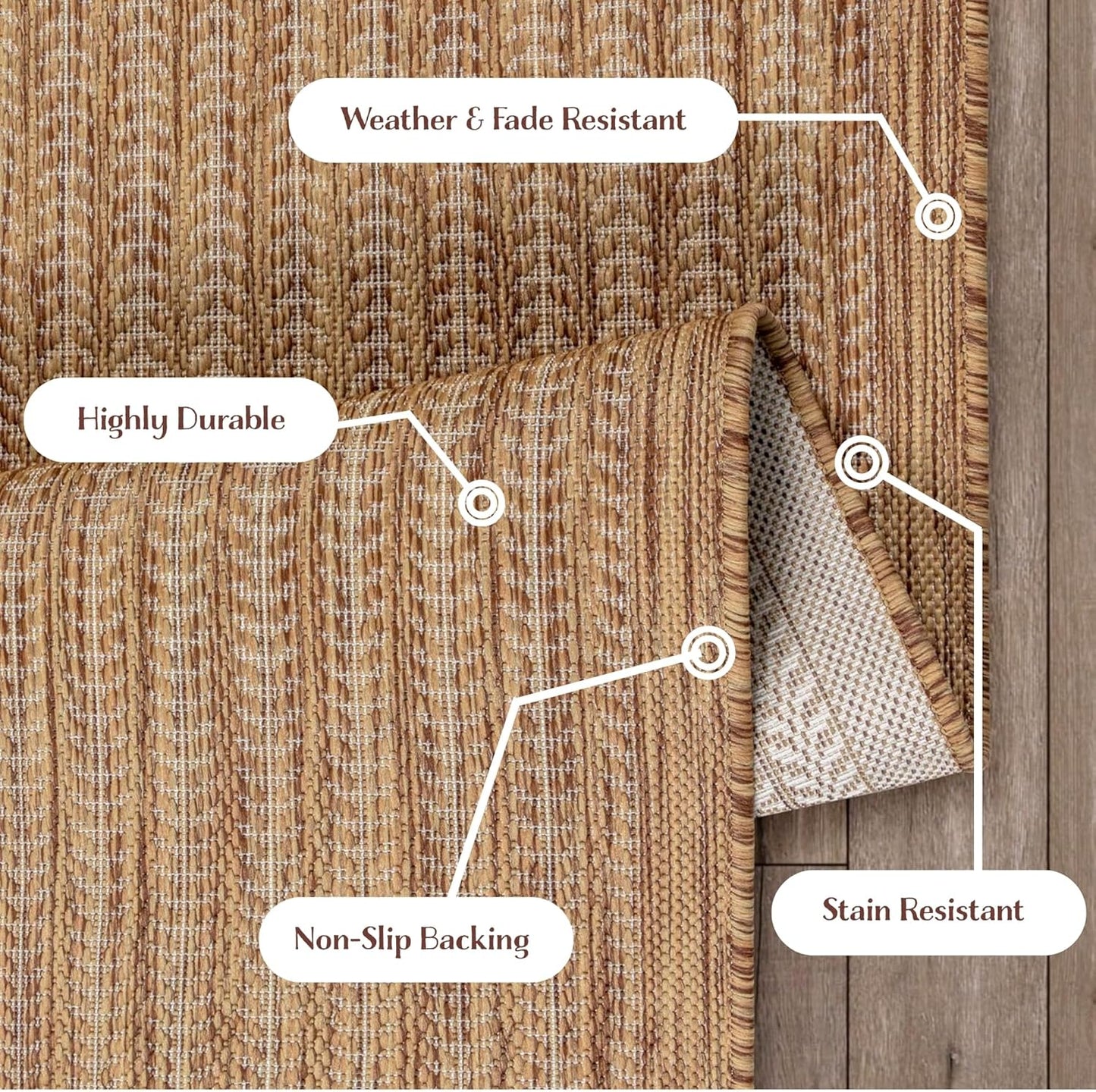 Adiva Rugs Outdoor Indoor Area Rug, Weather Resistant, Easy to Clean, Stain Resistant Floor Mat for Dining Room, Backyard, Deck, Patio (Wooden, 8' x 10')