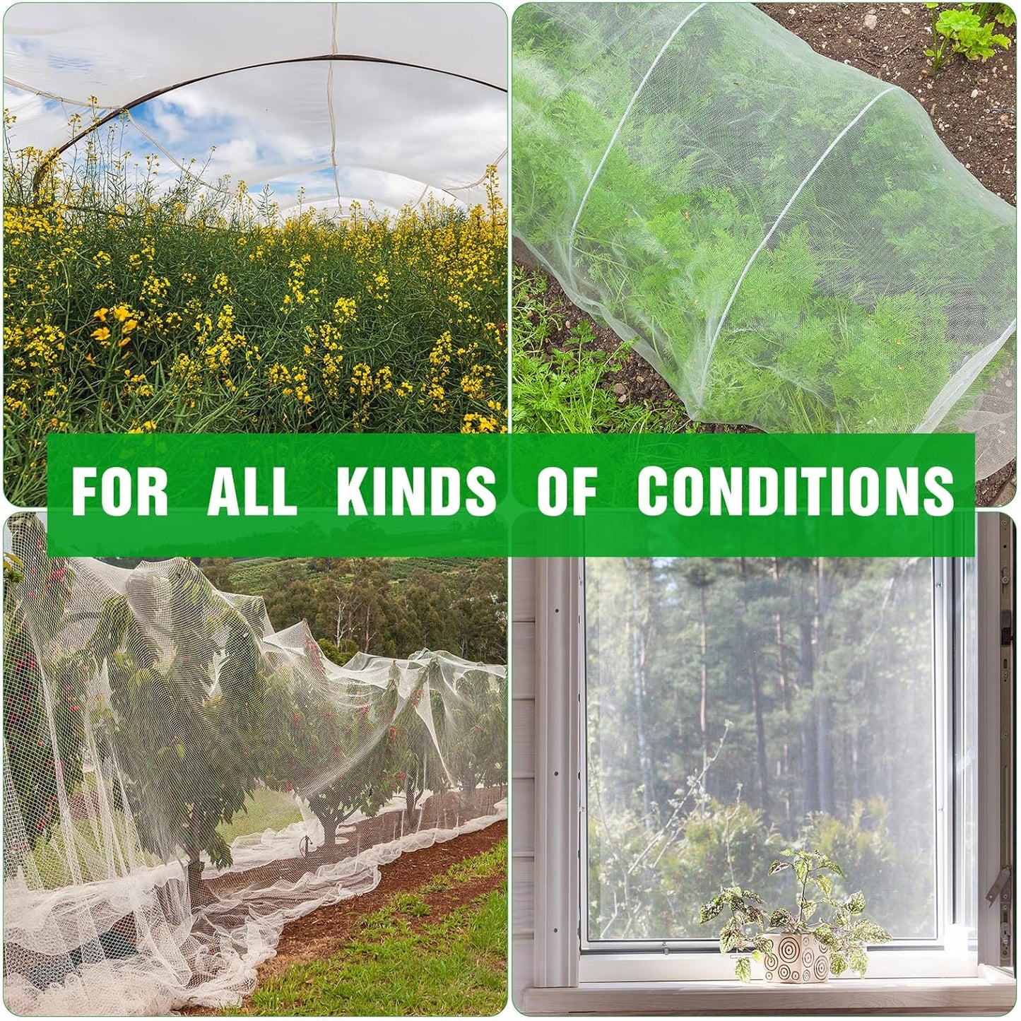 Woanger 4 x 100 ft Garden Mesh Netting Ultra Fine Plant Covers Garden Netting to Protect Vegetable Plants Fruits Flowers Crops Greenhouse Row Cover Patio Barrier Screen Protection Net (White)