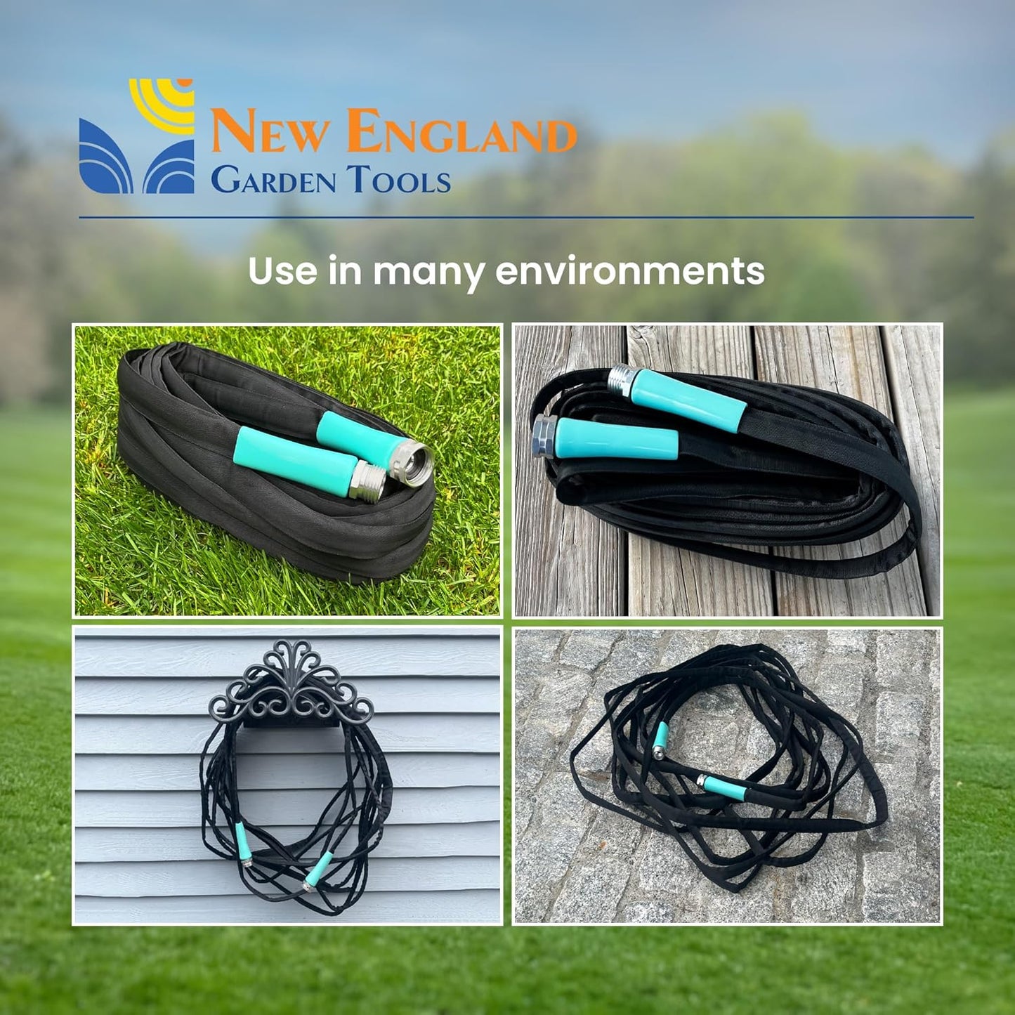 Flat Garden Hose (50 foot x 5/8 inch) Lightweight, Durable Fiber Jacket, Flexible & Kink Free, Non-Expandable Water Hose, Easy Handling in All-Weather Conditions, 700009 by New England Garden Tools
