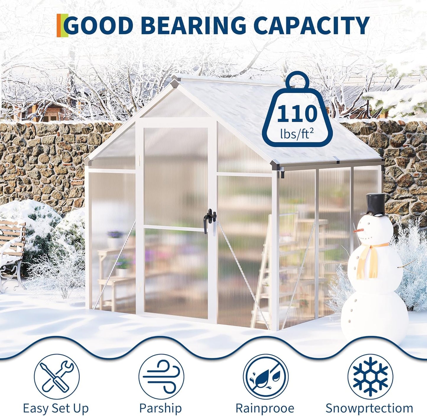 6 x 6 FT Greenhouse, Greenhouses for Outside, Polycarbonate Greenhouse with Aluminum Frame, Lockable Door and Ajustable Roof Vent for Backyard, Green Houses for Outside Garden Backyard, Patio