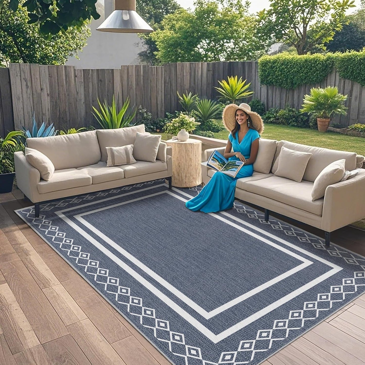 Outdoor Patio Rug, Outside Rectangular Carpet, Moroccan Geometric Rugs, Washable Large Indoor Outdoor Rug Mats for RV, Picnic, Backyard, Deck, Balcony, Porch, Beach 5'x8'