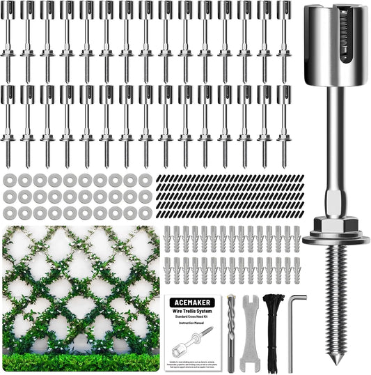 Wire Trellis for Climbing Plants Outdoor, 30-Set Wall Trellis Kit, T316 Espalier System for Fence and Garden DIY Projects (Hubs Only, Without Cable)