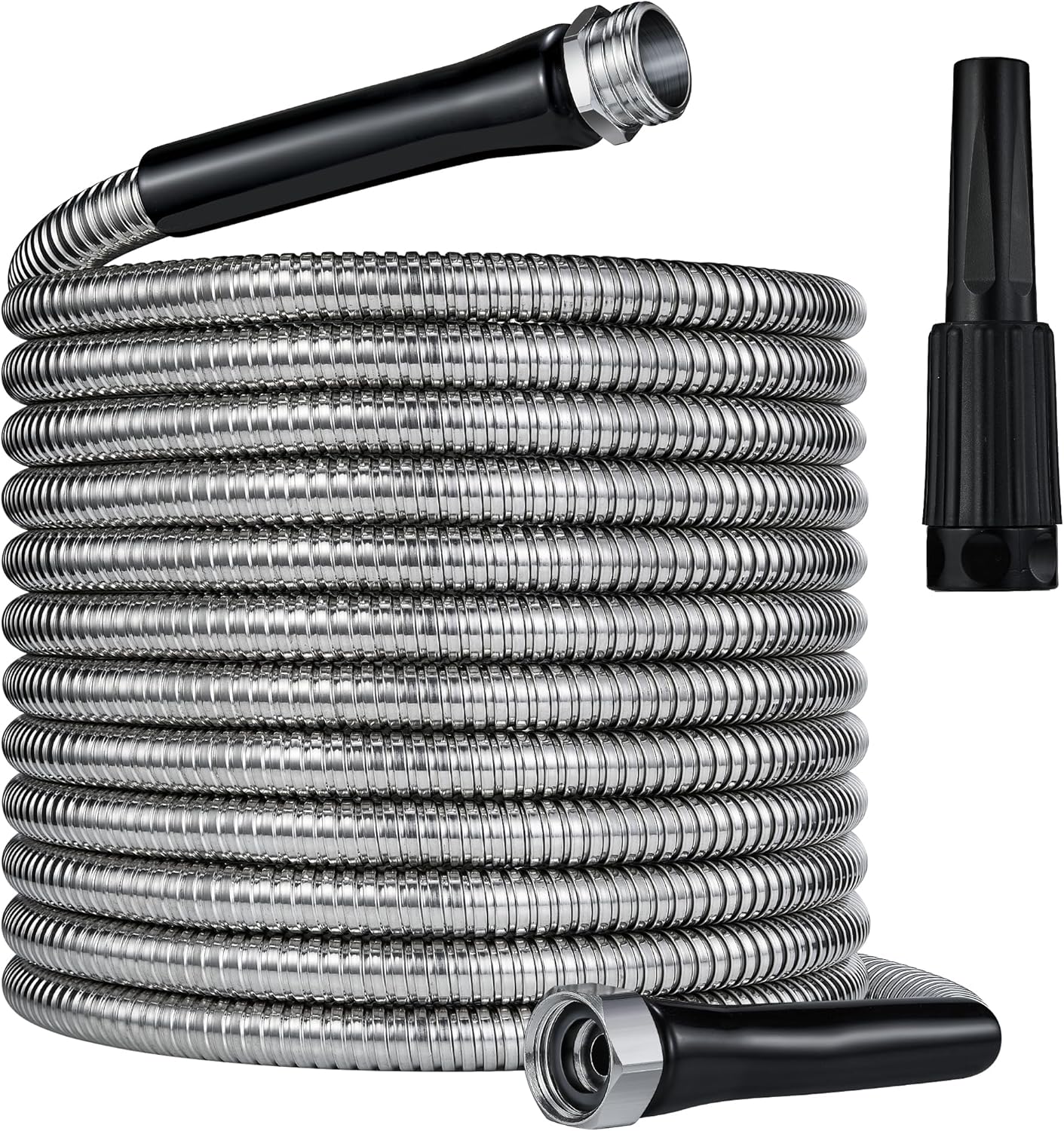 304 Stainless Steel Garden Hose 75FT-2025New Upgraded Metal Expandable Hoses With Nozzle And 3/4 Solid Fitting, Sturdy and Lightweight, Kink-Free, Rust Proof &Ultra-Durable Water Hose For Yard Camper