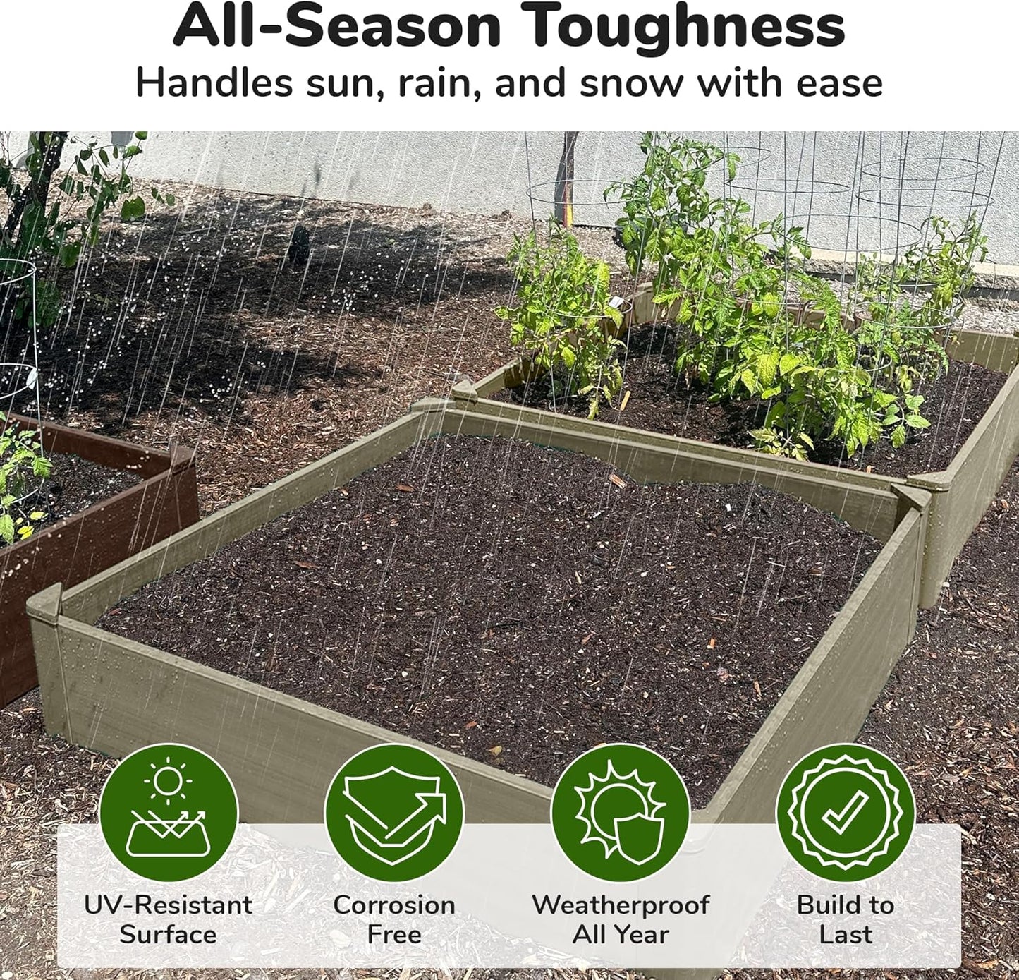 Raised Garden Bed - 4x4 ft Planter Box - Weathered Wood HDPE - No Tools Needed - DIY Kit for Urban Gardening, Flowers, Herbs & Vegetables - Made in The USA