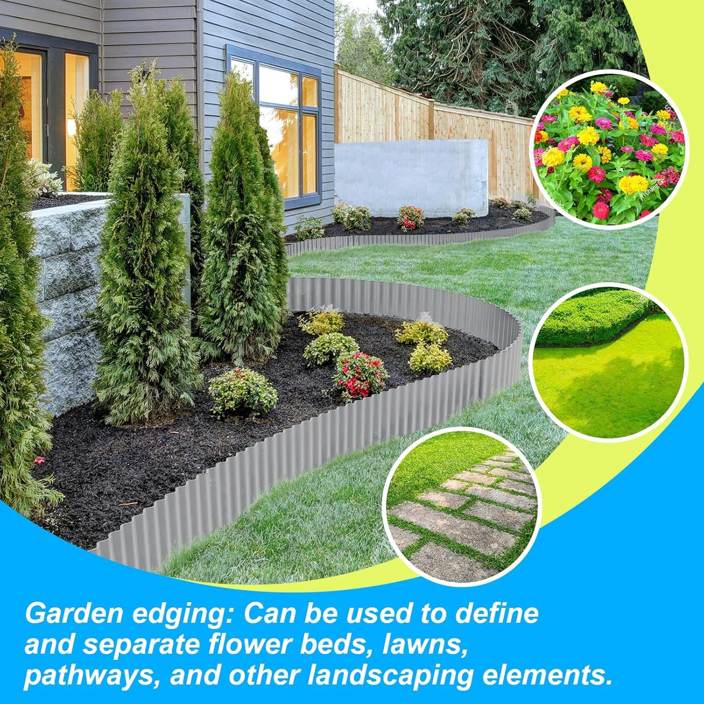 LAVEVE Corrugated Metal Garden Edging 10" x 20Ft, Landscape Edging Border for Lawn, Flower Bed, Garden Fence, Paver Edging (Light Gray)