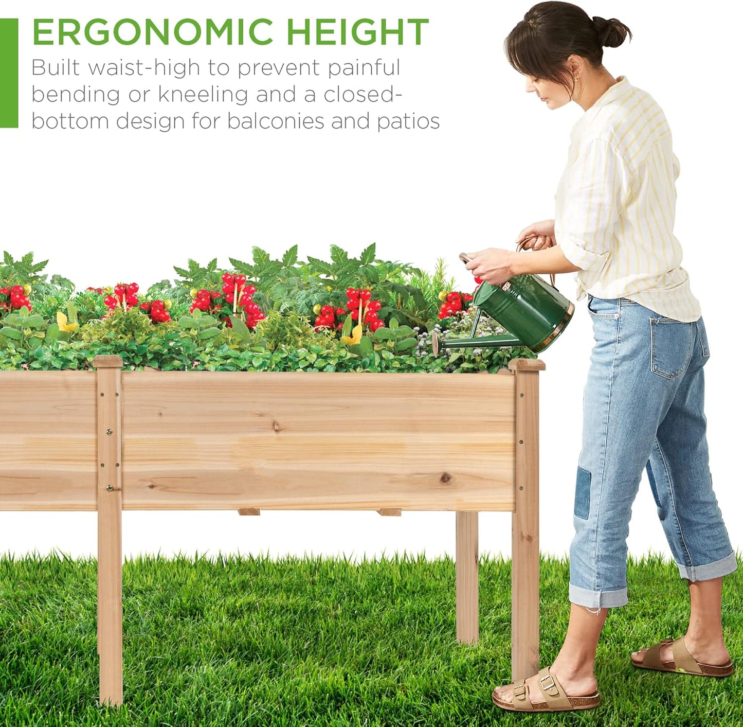 Best Choice Products 72x24x30in Raised Garden Bed, Elevated Wood Planter Box Stand for Backyard, Patio, Balcony w/Divider Panel, 6 Legs, 300lb Capacity - Natural