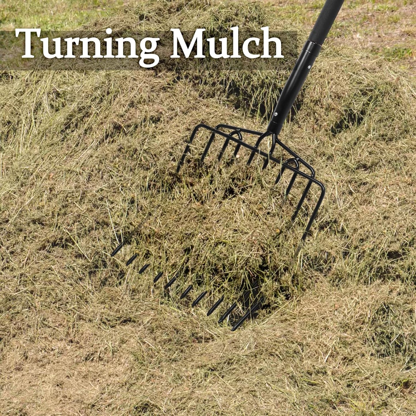 Pitchfork for Gardening, 10 Tines Pitch Fork with Non-Slip Handle, Heavy Duty Pitch Fork for Mulching, 45 Inches