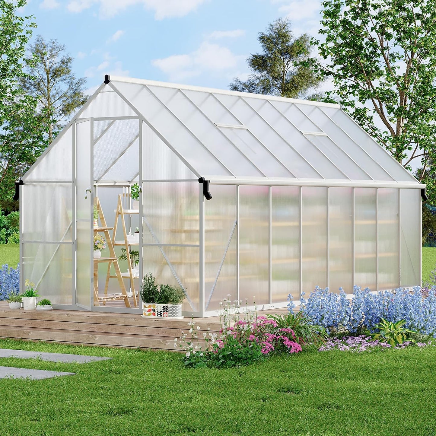 8'X16' Aluminum-Framed Polycarbonate Greenhouse, Heavy Duty Polycarbonate Greenhouse with Quick Setup Structure and Roof Vent, Large Enhanced Aluminum Greenhouses Kit for Outdoors