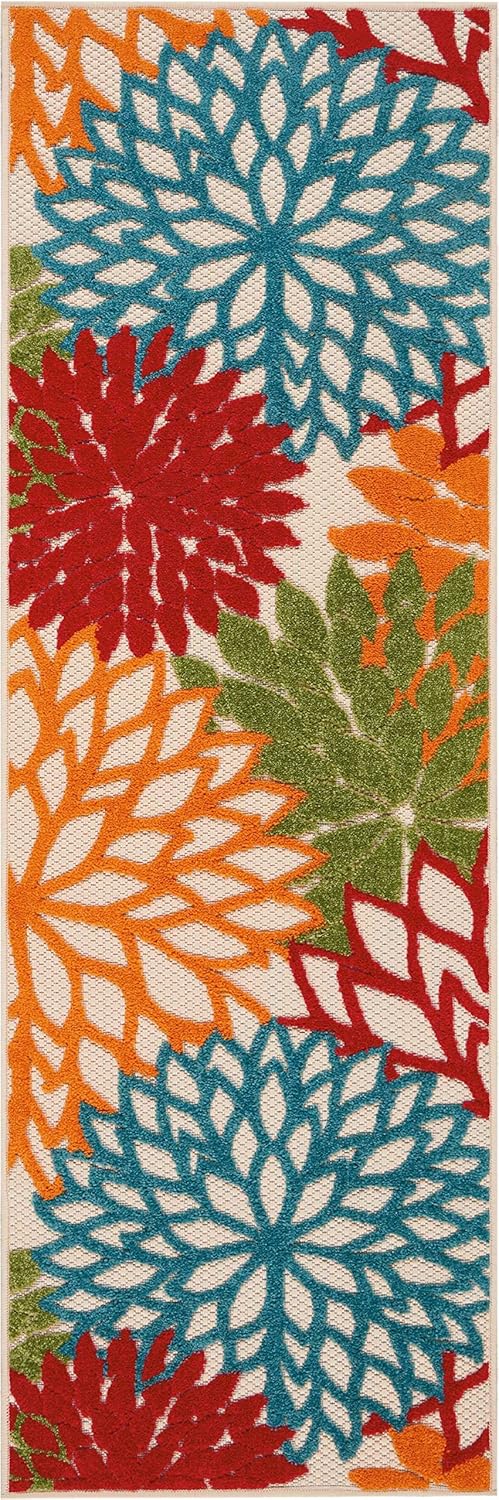 Nourison Home Aloha Indoor/Outdoor Green 2' x 6' Area Rug, Tropical, Botanical, Easy Cleaning, Non Shedding, Bed Room, Living Room, Dining Room, Deck, Backyard, Patio (2x6)