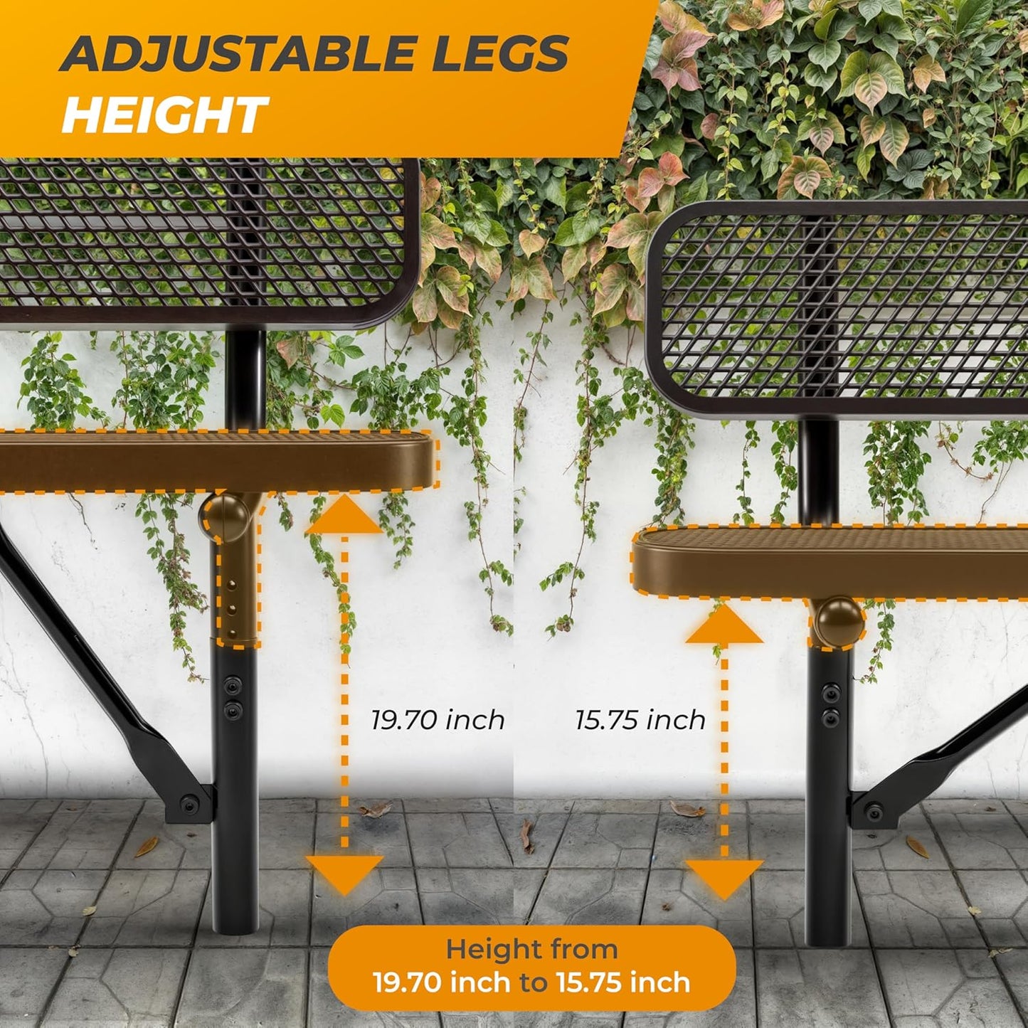 Heavy-Duty Outdoor Metal Bench, Thermoplastic-Coated, Inground, Weatherproof, Commercial-Grade for Parks, Gardens, Patios, Stores & More (4 Ft - Inground with Back, Black)