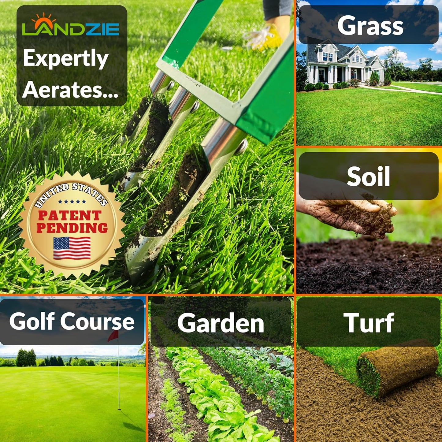 Landzie Hollow Tine Lawn Aerator Tool - 42 Inch Core Aerator and Grass Aeration Tool Lawn Tools - Stainless Steel Manual Lawn Aerator Plug Aerator and Aerator Lawn Tool for Soil Compaction Yard Tools