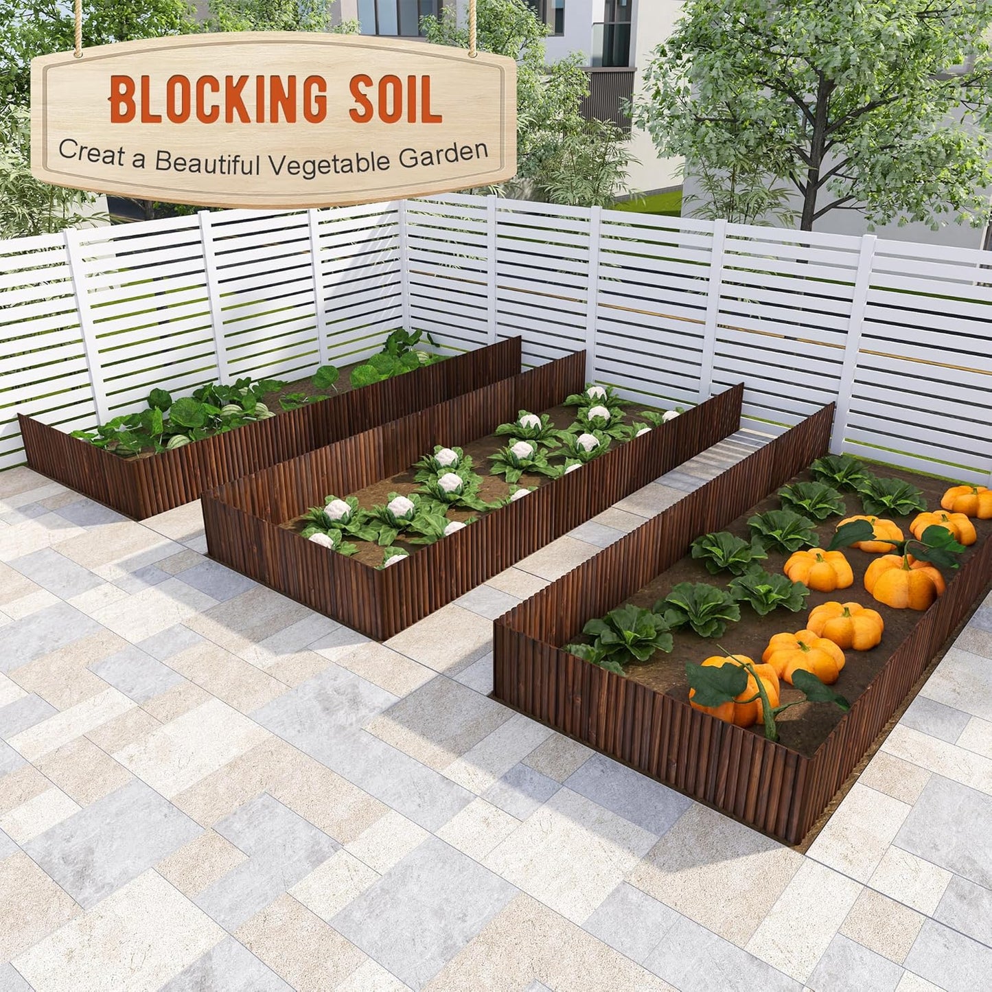 Garden Edging Border Wood Fence for Yard Patio Path Decorative Landscape Edging Flower Bed, 15.7" - 1pcs