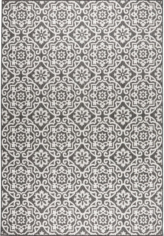 Nicole Miller New York Patio Country Julia Transitional Geometric Indoor/Outdoor Area Rug, Black/Grey, 7'9"x10'2"