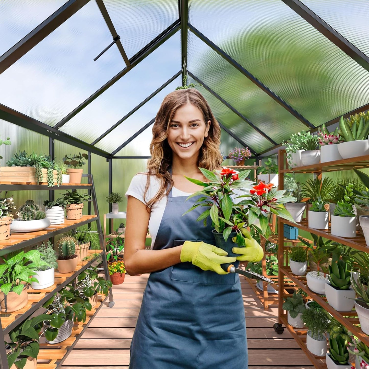 Polar Aurora 6x8 FT Greenhouse, Quick Aluminum Assembly Structure Polycarbonate Greenhouse, Walk-in Greenhouses for Outdoors with Ventilated Windows, Green Houses for Outside Backyard Garden