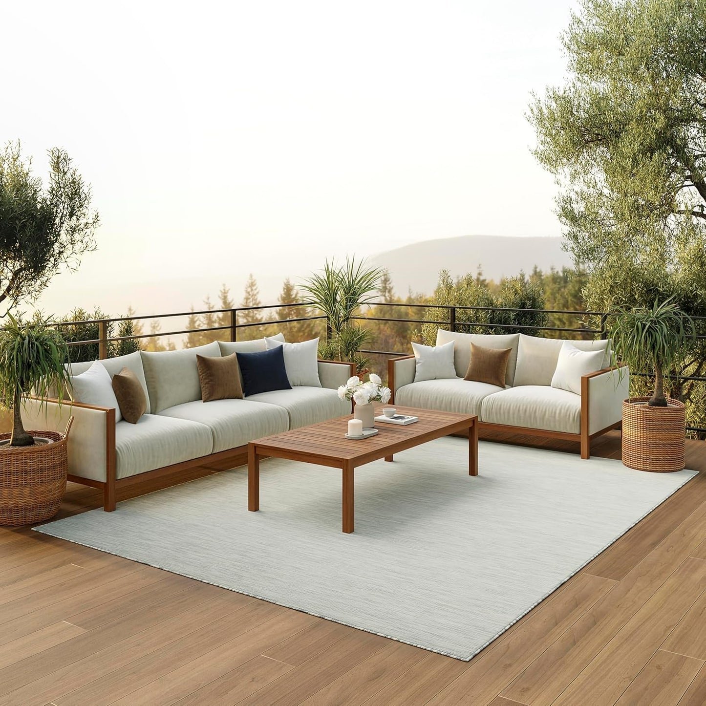 Nourison Positano Indoor-Outdoor Light Grey 7' x 10' Area Rug, Easy Cleaning, Non Shedding, Bed Room, Living Room, Dining Room, Backyard, Deck, Patio (7x10)