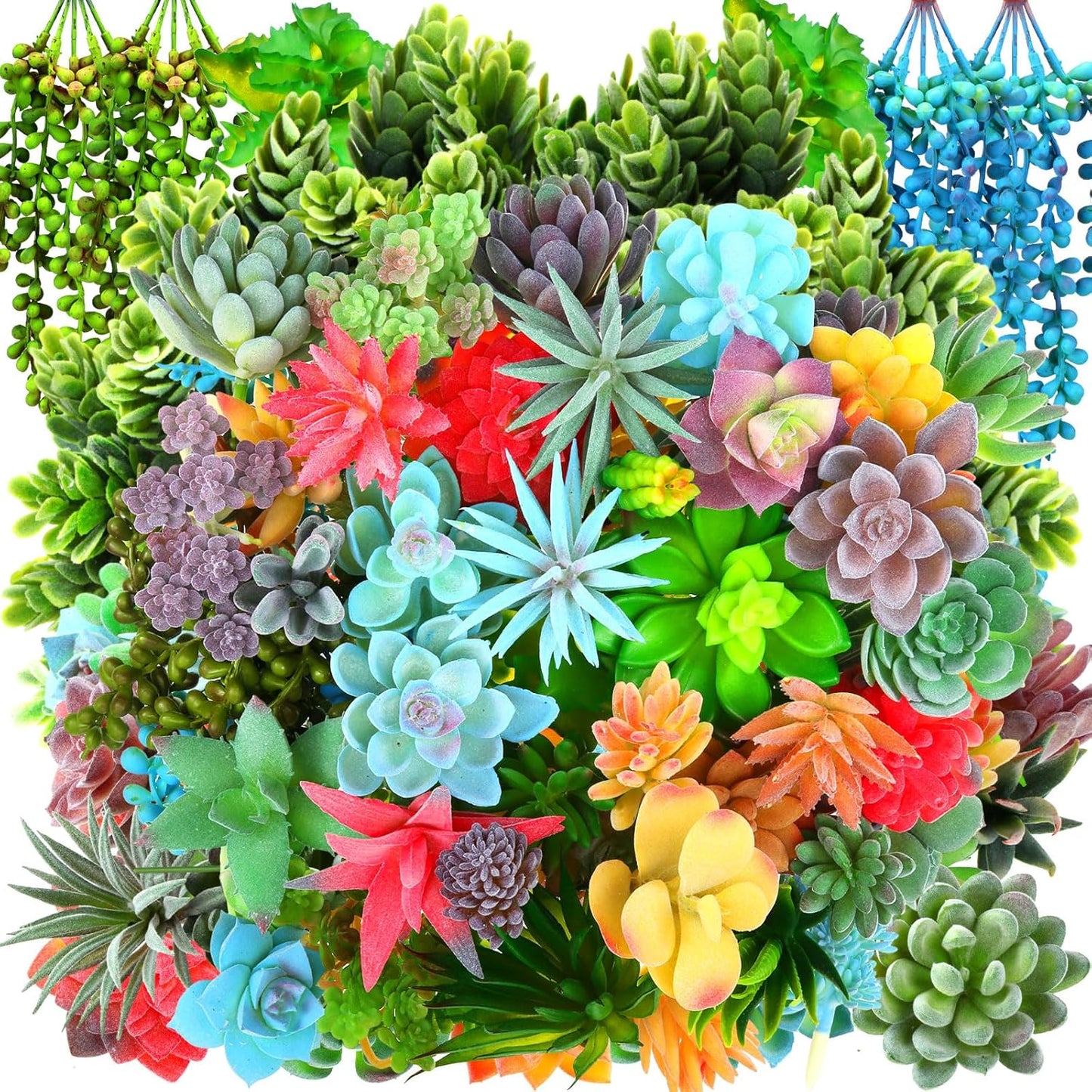 Tigeen 120 Pcs Artificial Plastic Succulents Realistic Textured Assorted Decorative Fake Faux Succulents Unpotted for Lotus Landscape Garden Arrangement