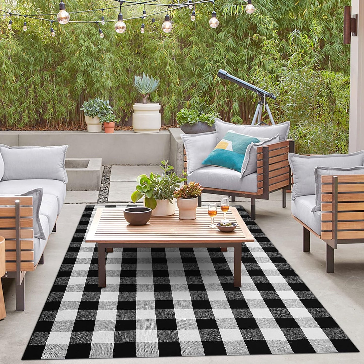 IOHOUZE Buffalo Plaid Rug 5x8 Ft Indoor Outdoor Rug, Washable Rugs for Living Room, Spring Summer Welcome Mats Outdoor, Black White Rug for Farmhouse/Entryway/Home Entrance