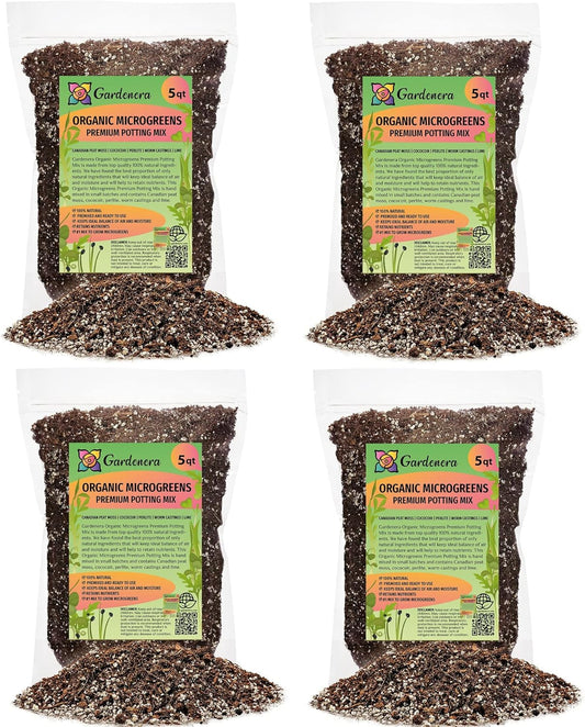Organic Microgreens Premium Potting Mix - 20 Quart - Elevate Your Growing Experience with Gardenera's Expert Formulation - (4 Bags of 5 QT)