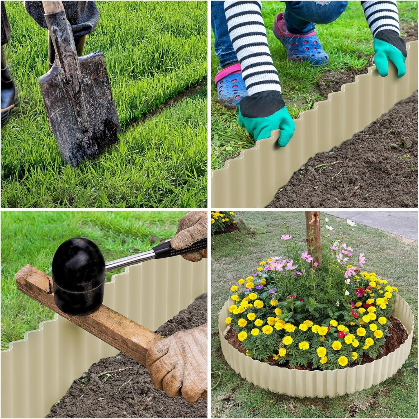 LAVEVE Corrugated Metal Garden Edging 6" x 20Ft, Landscape Edging Border for Lawn, Flower Bed, Garden Fence, Paver Edging (Cream)