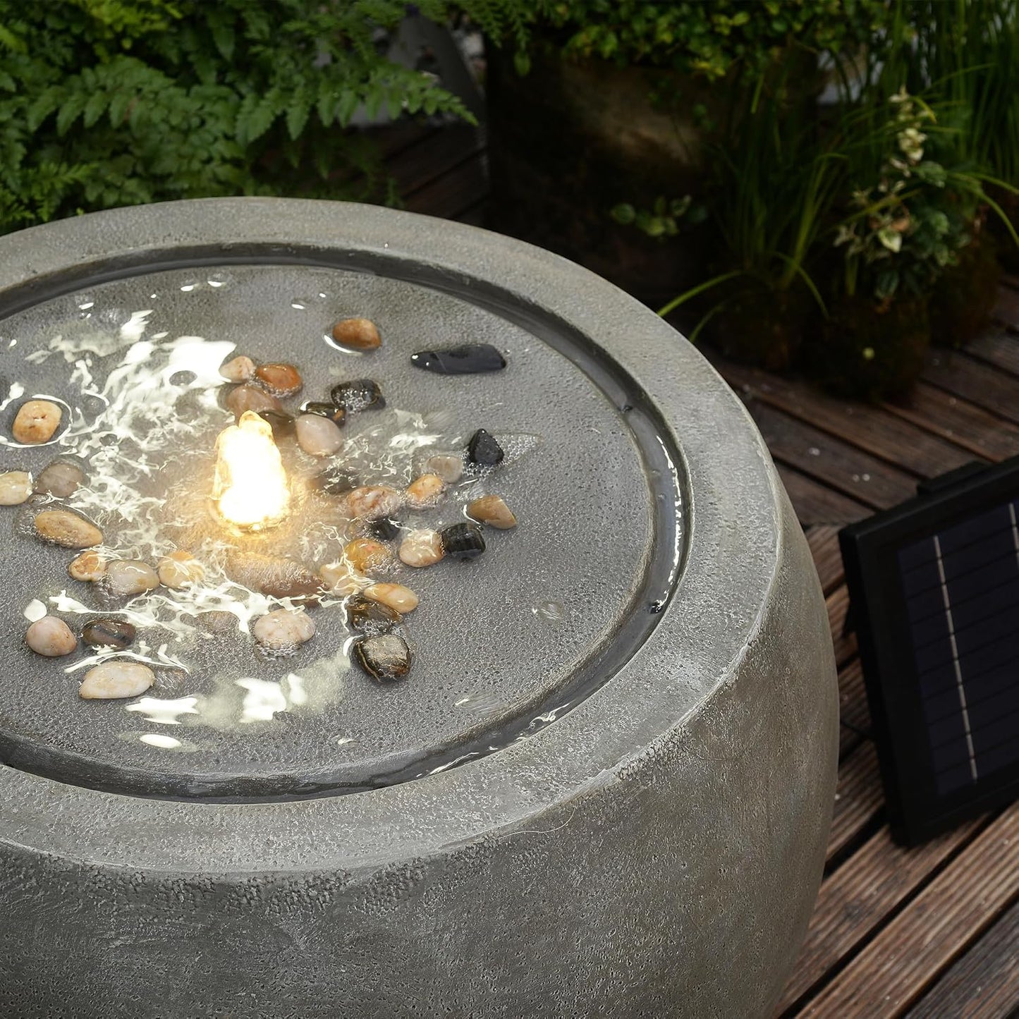 Solar Water Fountain Outdoor Garden Bubbler Large Water Feature Outdoor Fountains Solar Powered for Patio Deck Yard Home Decor Gray, 25 "L X 25" W X 17.5" H