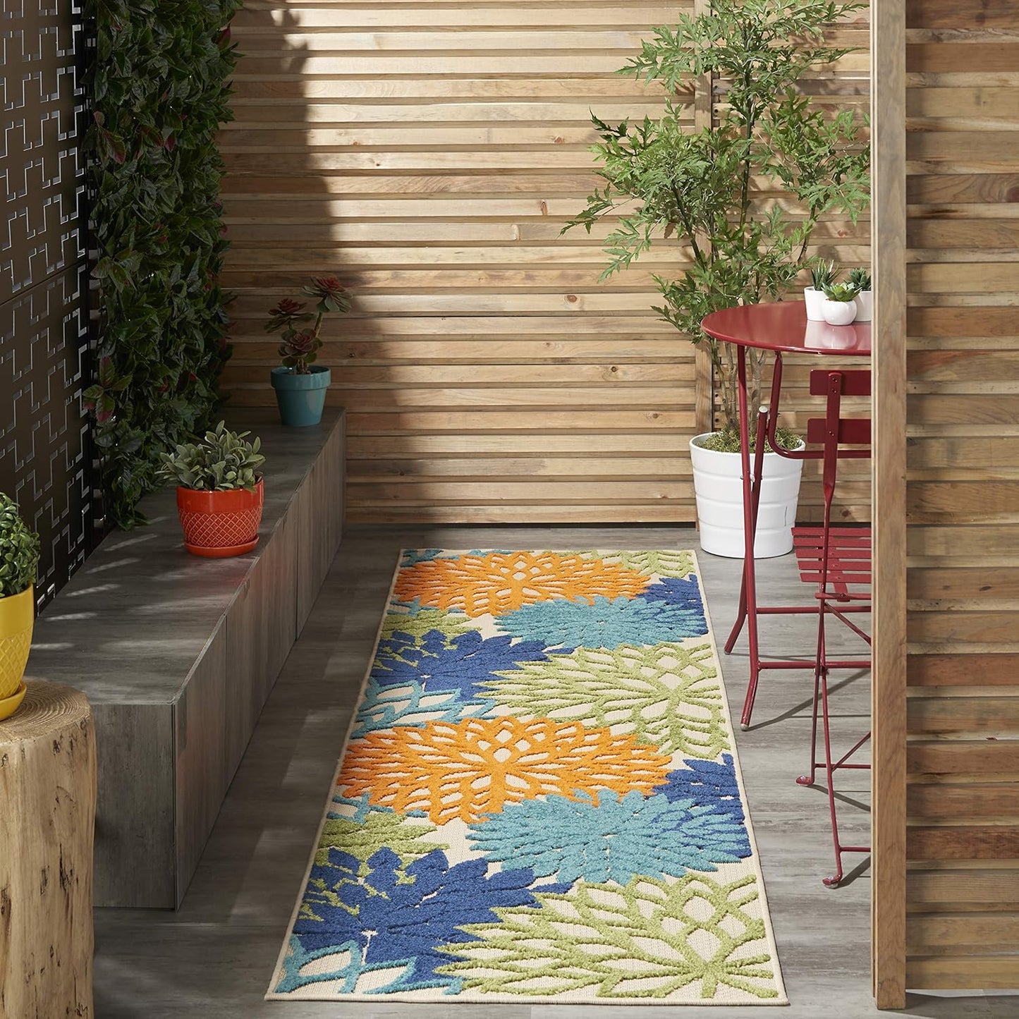 Nourison Aloha Indoor/Outdoor Multicolor 2' x 6' Area-Rug, Tropical, Botanical, Easy-Cleaning, Non Shedding, Bed Room, Living Room, Dining Room, Deck, Backyard, Patio (2x6)