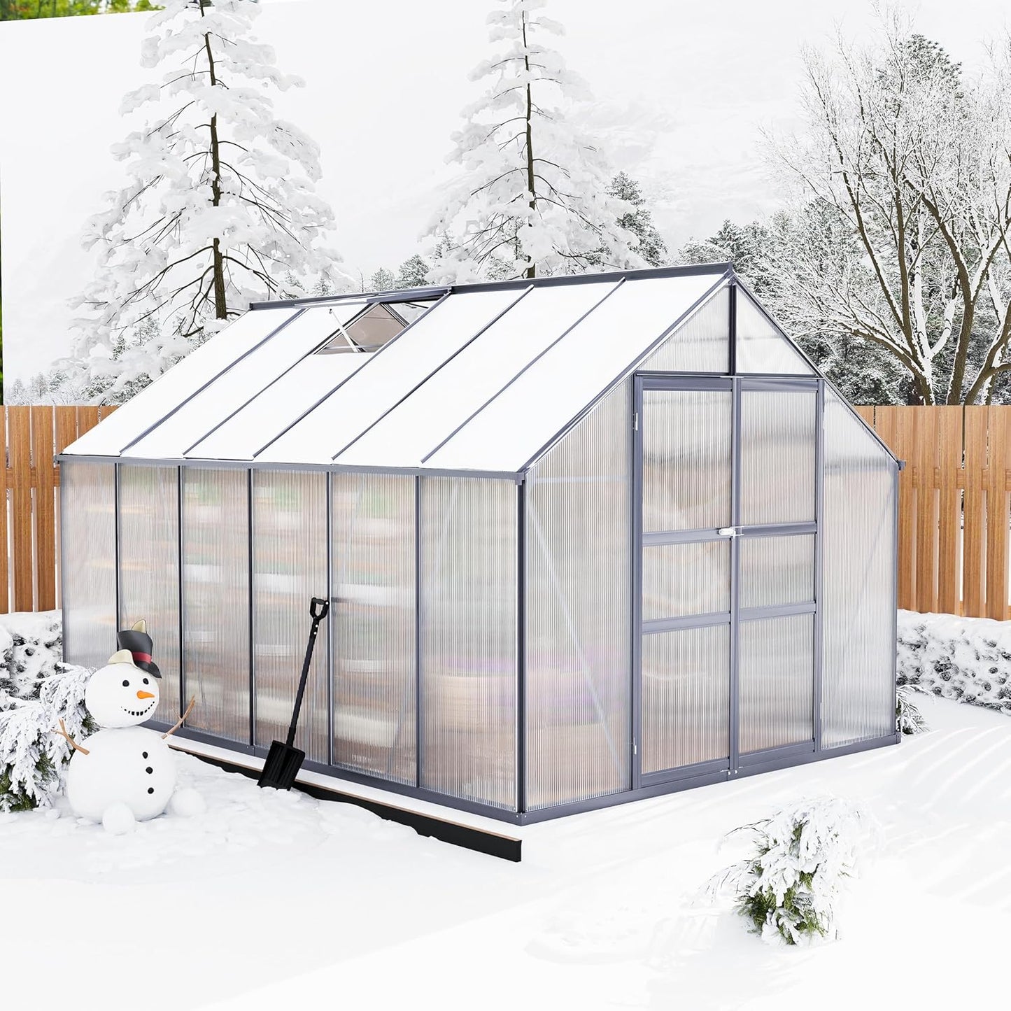8×12FT Polycarbonate Greenhouse for Outdoors, Large Walk in Green House Kit and Winter Garden Planting, Enhanced Aluminum Green Houses for Outside to Protect Vegetables or Plants