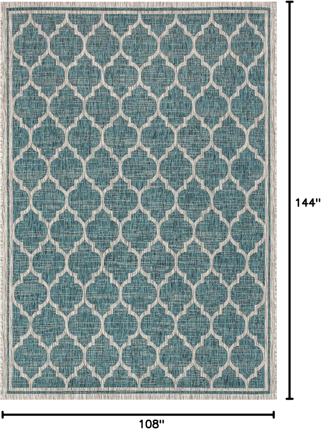 Eyely BMS109E-9 Santa Monica Trebol Moroccan Trellis Textured Weave Indoor/Outdoor Area Rug Coastal;Bohemian, Bedroom, Backyard, Patio, Easy-Cleaning, Non-Shedding, 9 X 12, Teal/Gray