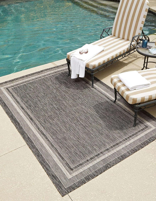 Unique Loom Outdoor Border Collection Area Rug - Soft Border (3' 3" x 5' 3" Rectangle, Black/ Ivory)