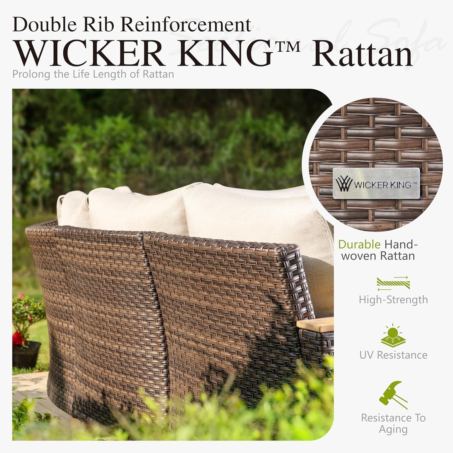 Sophia & William Outdoor Patio Furniture Set High Back Wicker Sofa Chairs All-Weather Patio Conversation Set Couch with Clips & 4" Thick Cushions, Beige