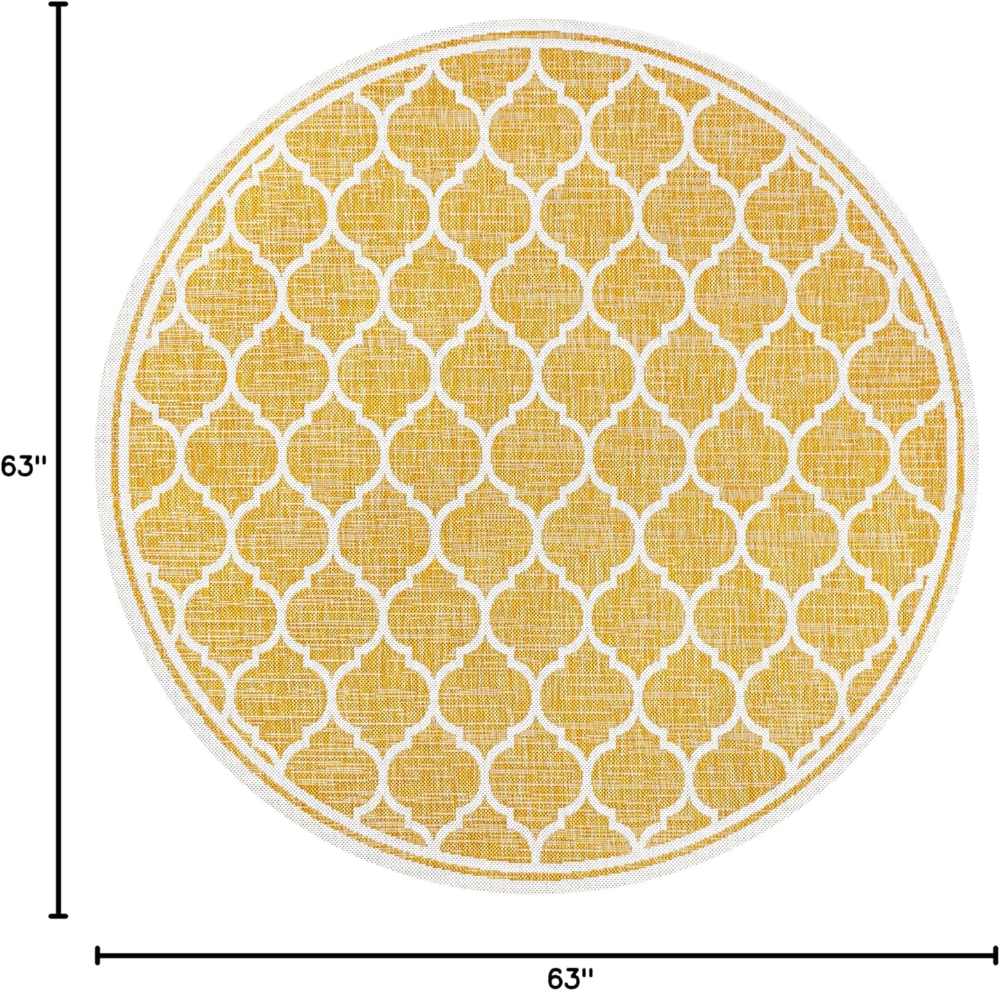 Eyely BMS109F-5R Santa Monica Trebol Moroccan Trellis Textured Weave Indoor/Outdoor Area Rug Coastal;Bohemian, Bedroom, Backyard, Patio, Easy-Cleaning, Non-Shedding, 5' Round, Yellow/Cream