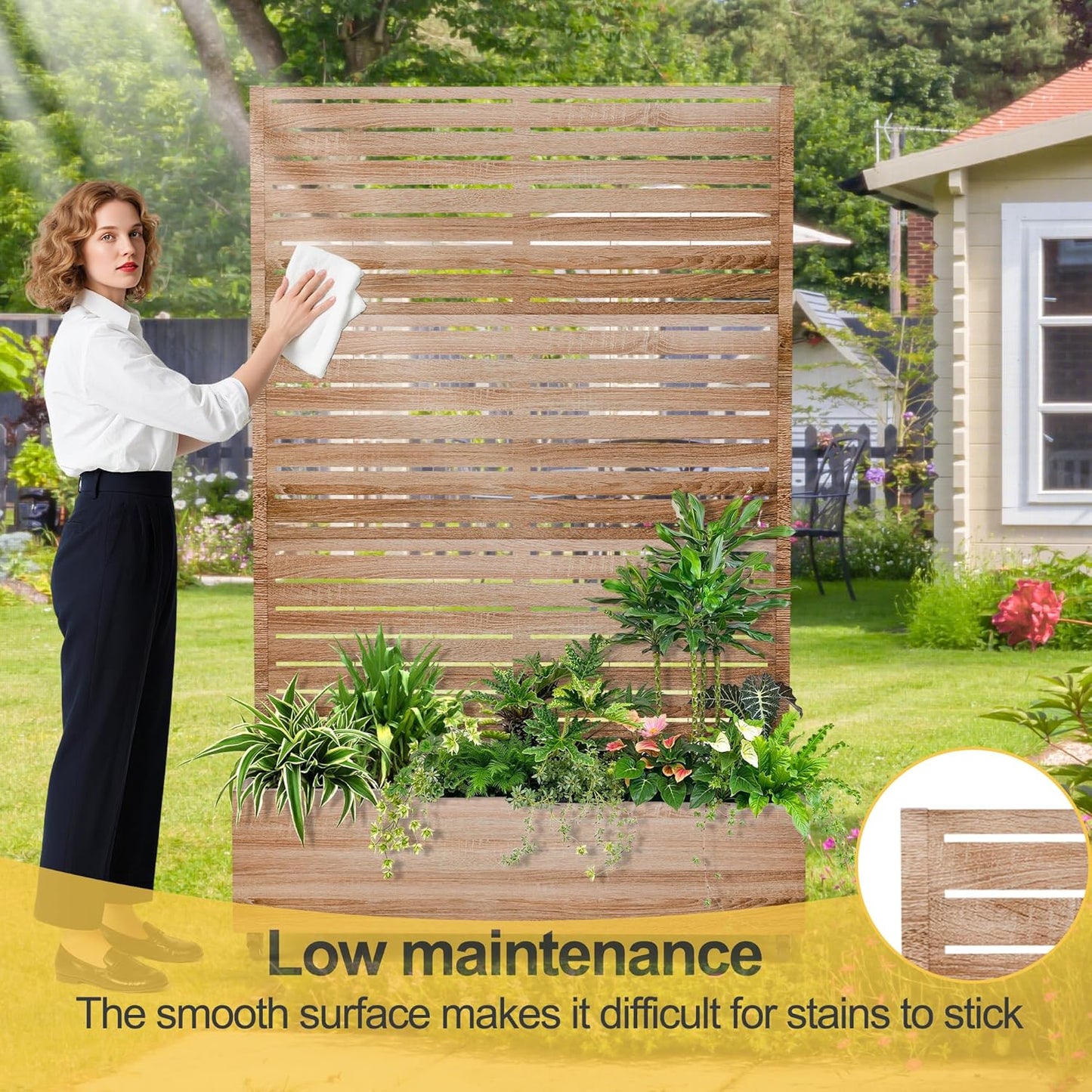 Raised Garden Bed with Trellis and Wheels,73"x35"x16" Metal Raised Garden Bed,Wood Finish Metal Planter with Climbing Trellis for Vines & Vegetables