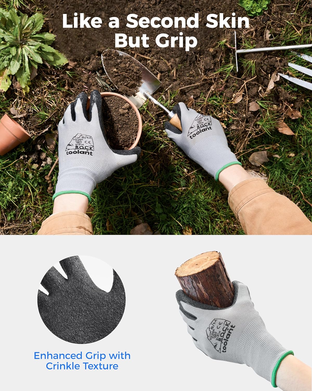 toolant Crinkle Latex Work Gloves Bulk, Rubber Coated Safety Work Gloves for Men and Women, 12 Pairs for Construction, Gardening, Warehouse (Gray, Small)