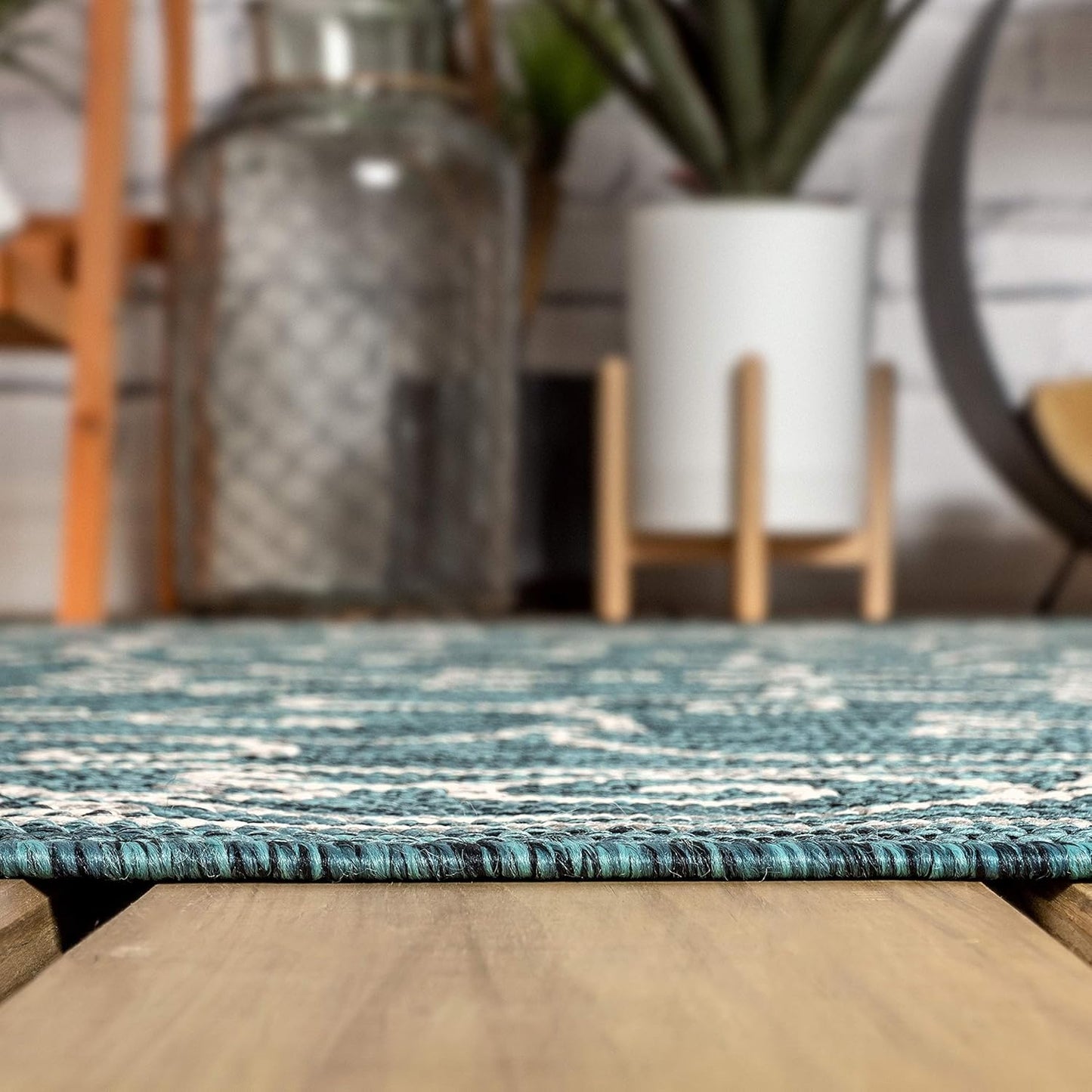JONATHAN Y SMB106F-3 Charleston Vintage Filigree Textured Weave Indoor Outdoor Area Rug Classic Coastal Easy Cleaning Bedroom Kitchen Backyard Patio Non Shedding, 3 X 5, Teal/Gray