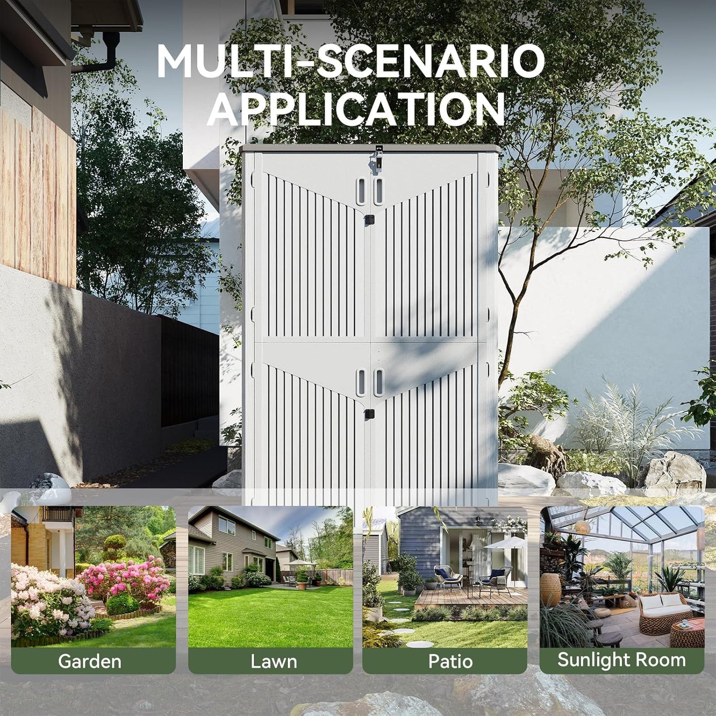 Aoxun 64 Cu.Ft Outdoor Storage Shed with Floor, Waterproof Horizontal Resin Cabinet for Garage Storage, Pool Storage, Bike Shed, Garden Shed