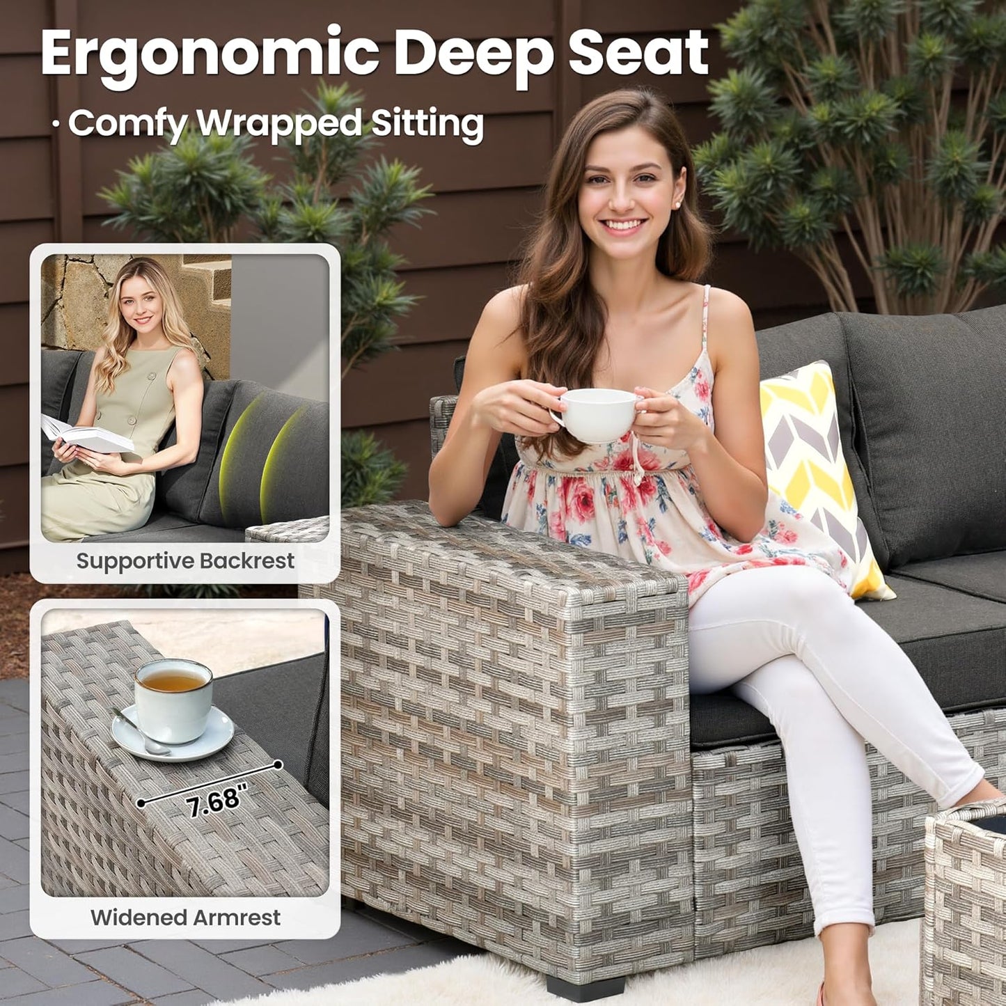 ovios 12 Pieces Patio Furniture Set, Outdoor Wicker Sectional Sofa with Glass Table Comfy Cushions, Modern Modular Deep Seat Couch Rattan Conversation Set, Black