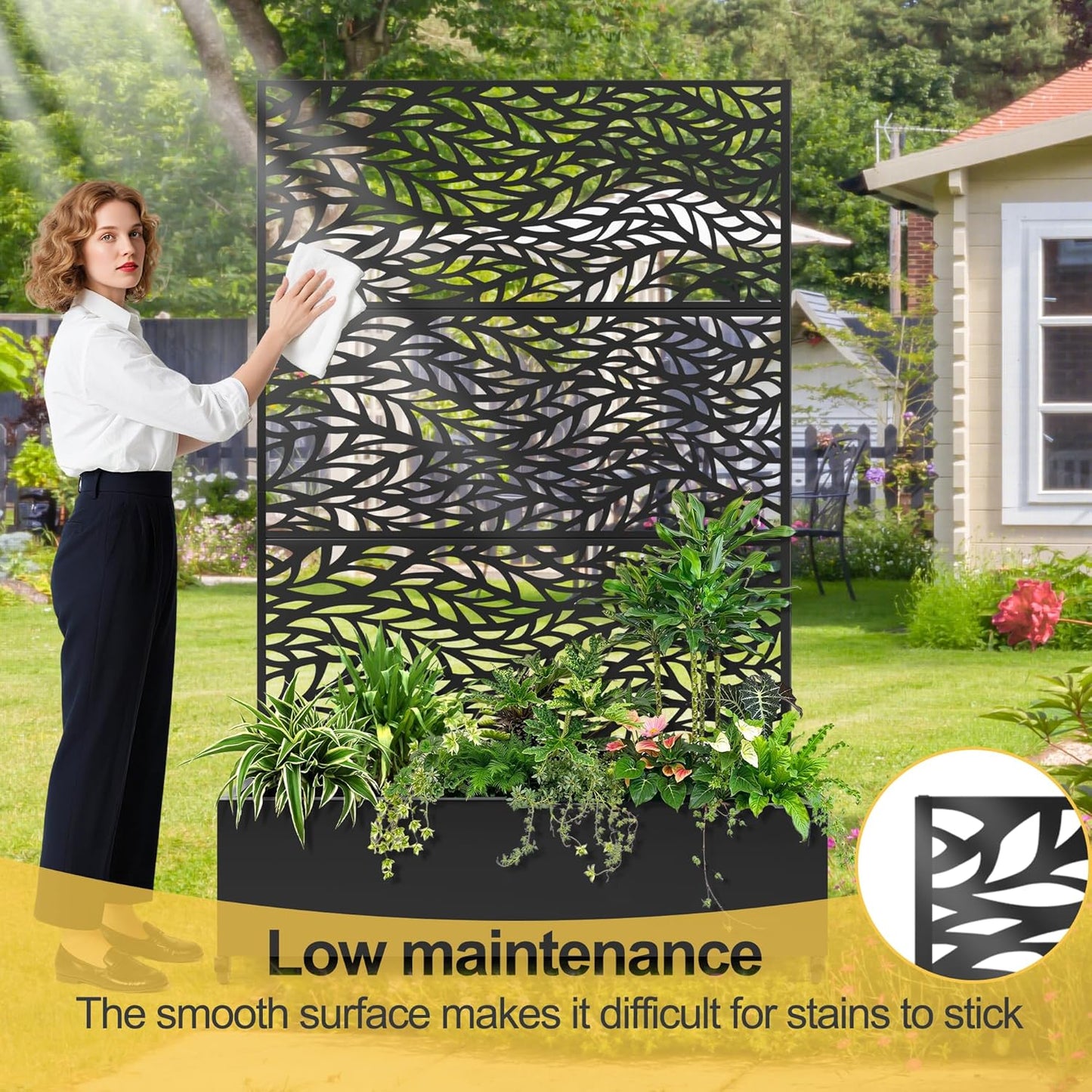 Raised Garden Bed with Trellis and Wheels,73"x47"x16" Metal Raised Garden Bed,Black Flowing Leaf Metal Planter with Climbing Trellis for Vines & Vegetables