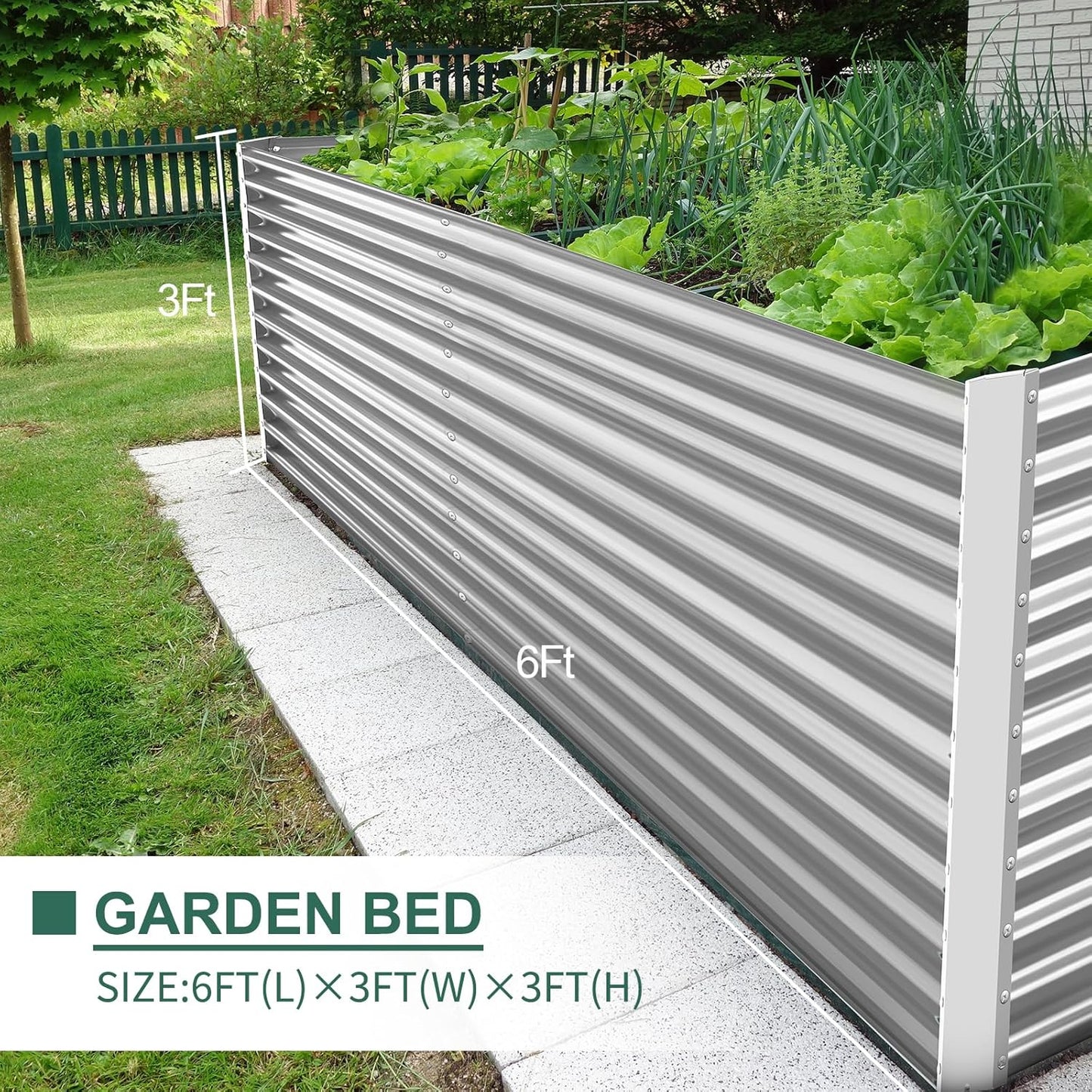 Land Guard 6x3x3ft Rectangular Galvanized Raised Garden Beds, Large-Capacity Metal Planter Box Outdoor, Durable Deep Raised Garden Bed 3ft Tall, Raised Beds for Gardening Vegetables, Classic Silver