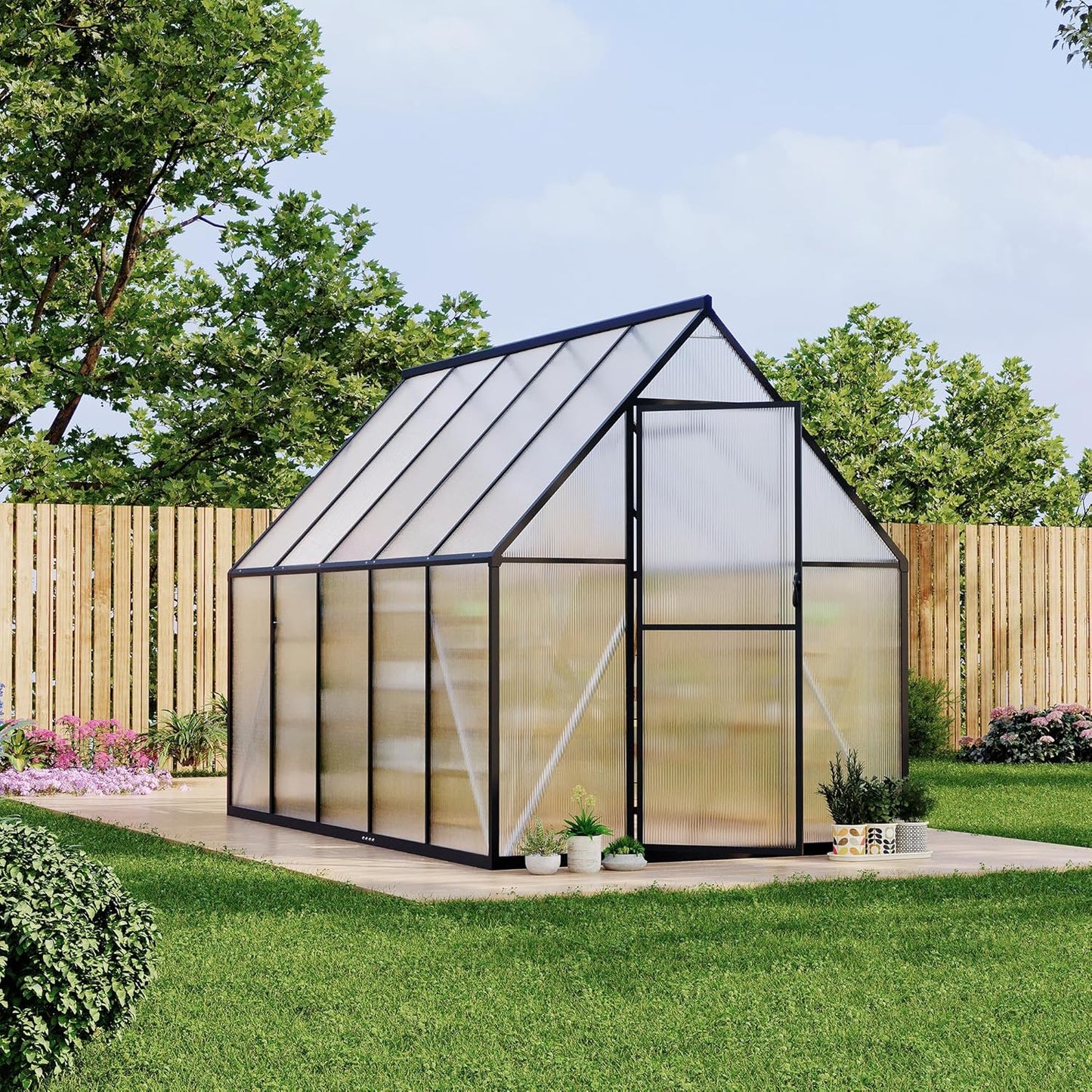 6'x9' Aluminum-Framed Polycarbonate Greenhouse, Heavy Duty Polycarbonate Greenhouse with Quick Setup Structure and Roof Vent, Large Enhanced Aluminum Green House Kit for Outdoors