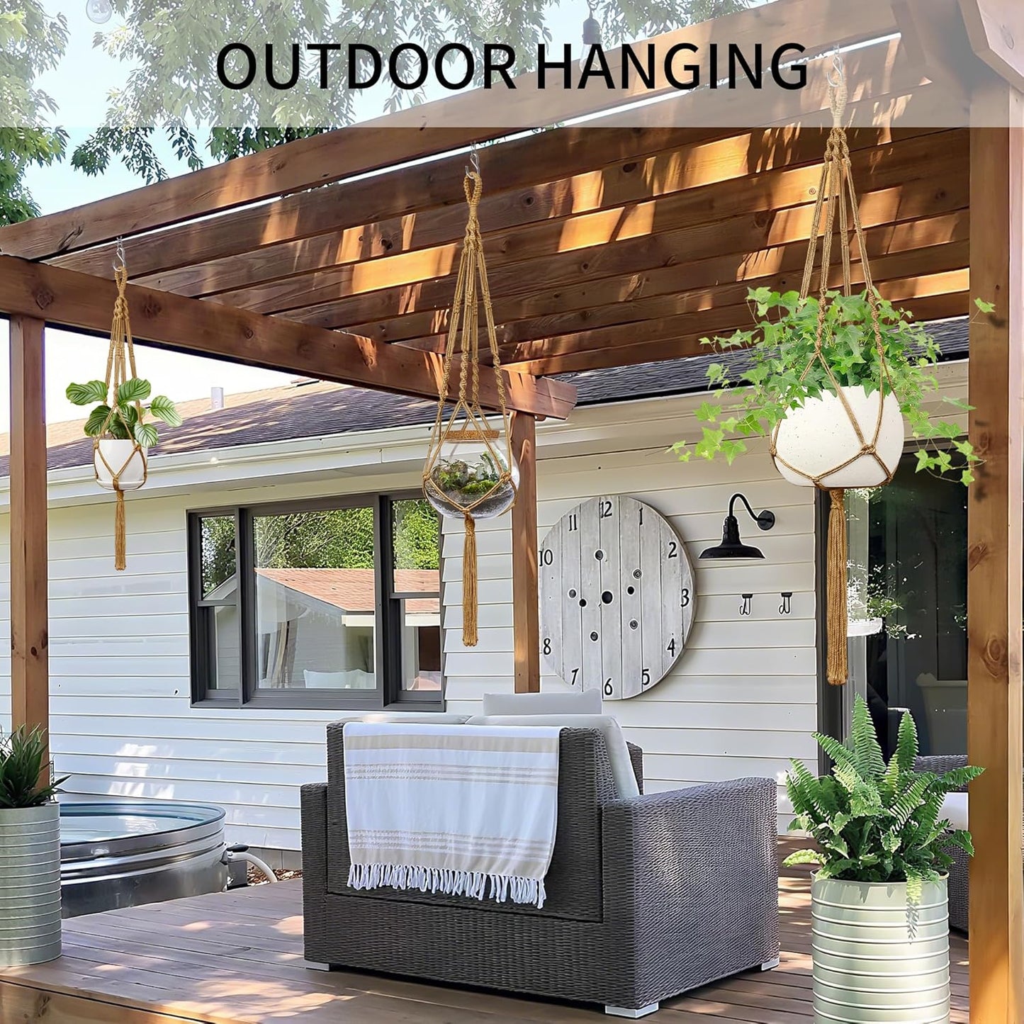 Macrame Plant Hanger, 34"/41"/46" 3 Sizes, Hanging Planters for Indoor Outdoor Plants, Flower Pot Holder with Wood Beads & Tassels for Boho Home Decor, 3 Pack, Brown