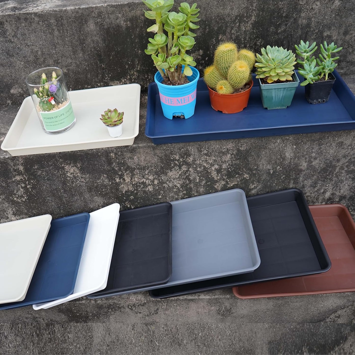 2 Pack Plant Saucer Tray Rectangular, Plant Growing Nursery Trays, Heavy Sturdy Seed Starting Trays, Plants Starter Saucers for Indoors No Holes, Seed Starter Growing Tray (17.5"x10.6", Black)