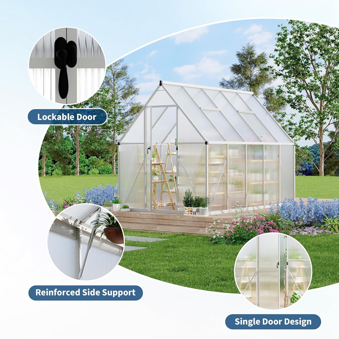6'X9' Aluminum-Framed Polycarbonate Greenhouse, Heavy Duty Polycarbonate Greenhouse with Quick Setup Structure and Roof Vent, Large Enhanced Aluminum Greenhouses Kit for Outdoors