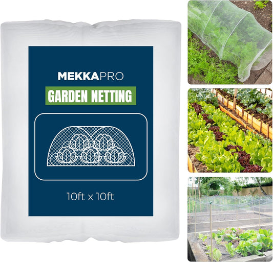 MEKKAPRO Large Garden Netting Pest Barrier, 10ft x 10ft, Mosquito Netting for Garden, Fine Mesh Insect Netting for Garden Protection from Birds and Pests, Customizable Garden Bug Netting Plant Cover
