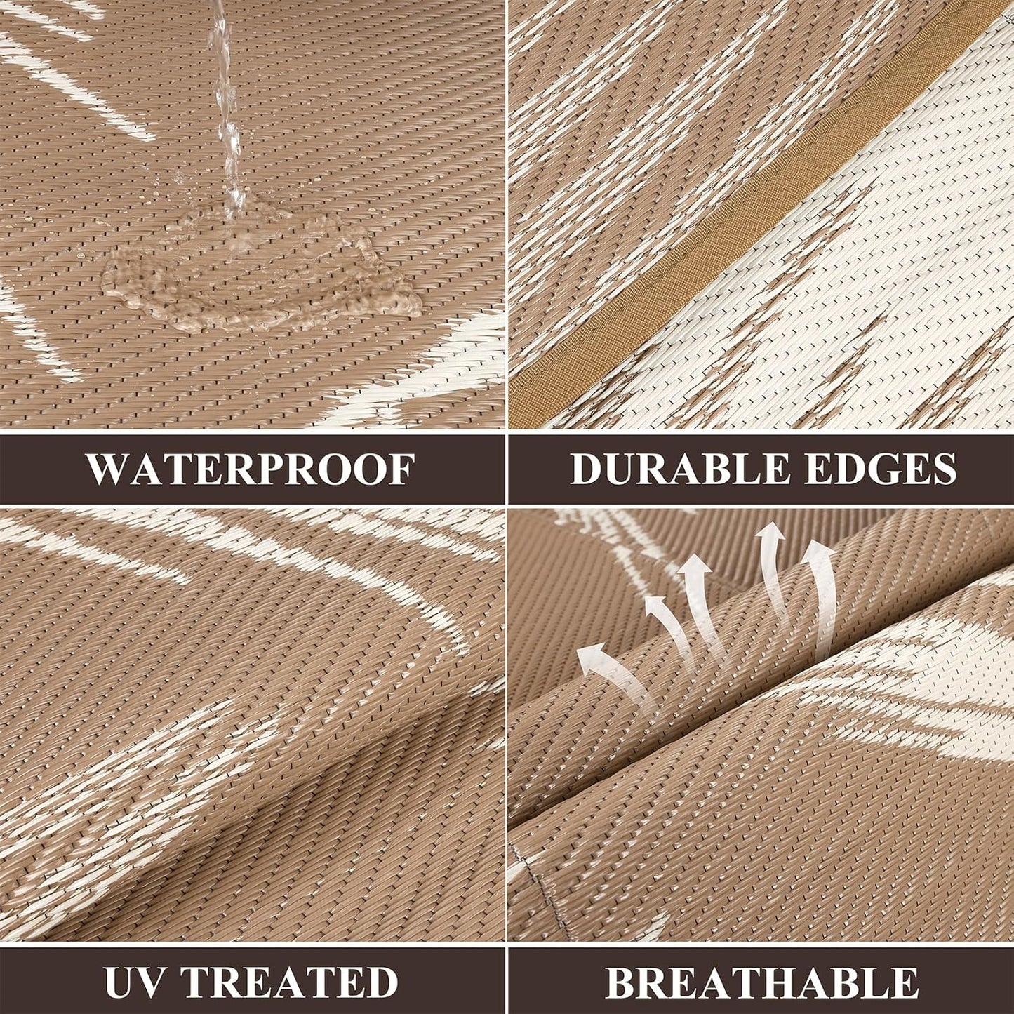 Pauwer Waterproof Outdoor Rug 5x8, Reversible Plastic Straw Patio Camping Rug, Indoor Outdoor RV Mat Carpet for Deck, Camper, Porch, Balcony, Backyard, Picnic, Leaf Brown