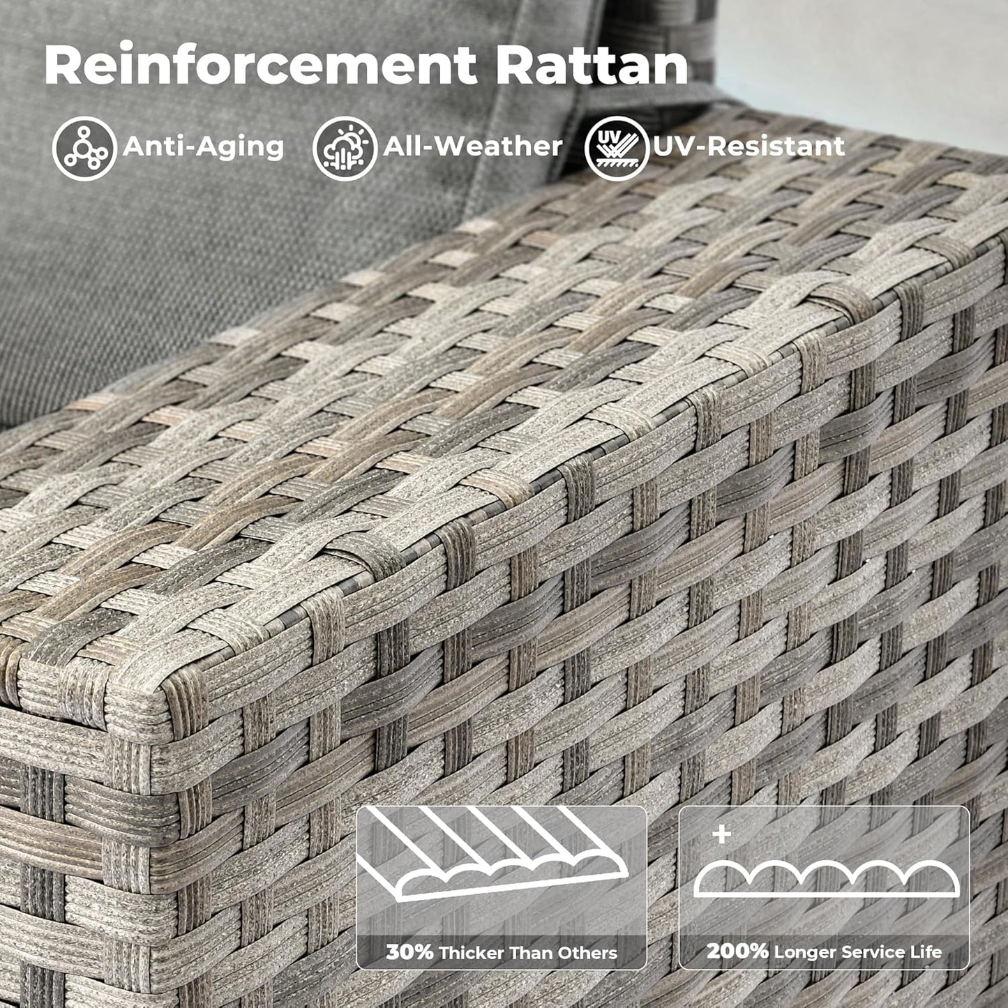 ovios 9 Pieces Patio Furniture Set, Outdoor Wicker Sectional Sofa with 2 Swivel Chairs Coffee Table, Modern Modular Deep Seat Rattan Couch Conversation Sets, Dark Grey