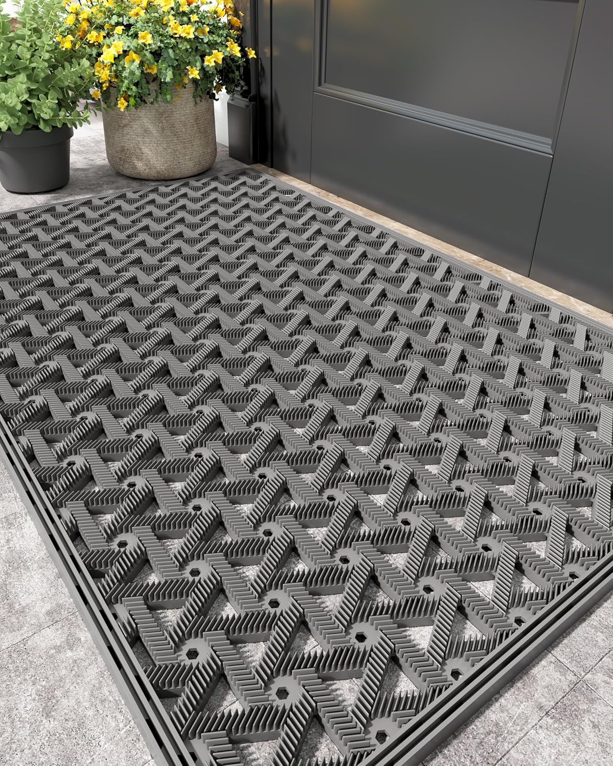 Color&Geometry Door Mat Outside Entrance with Drainage, Rubber Heavy Duty Dirt Trapper Waterproof Outdoor Welcome Mat, Outdoor Mats All Weather for Front Back Door Patio Entryway Entry,19"X30" Grey