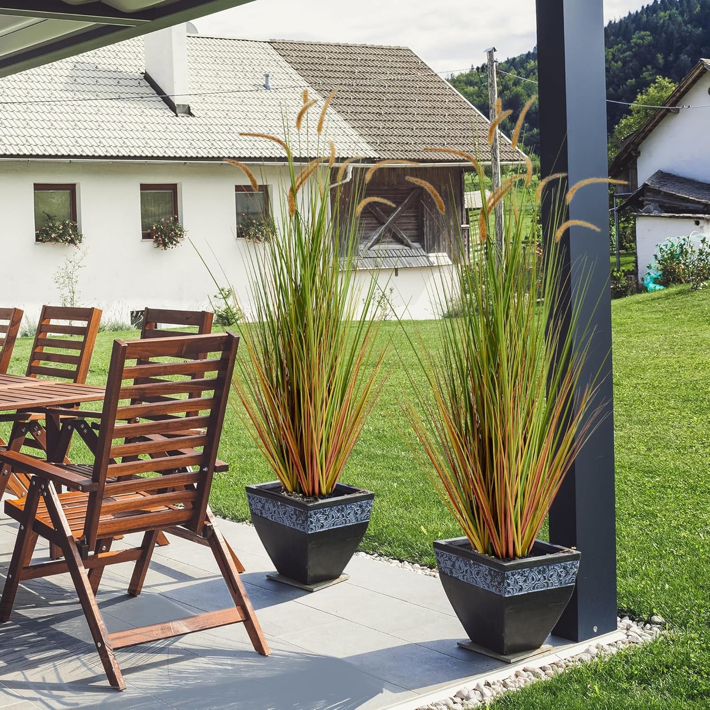 KOL Artificial 5ft 2-Pack Horsetail Reed Grass, 59in Tall Artificial Indoor Outdoor Fake Grass Plant, Home Office Décor Artificial Plants in Pot Faux Plant Greenery, Wedding Decor - Yellow