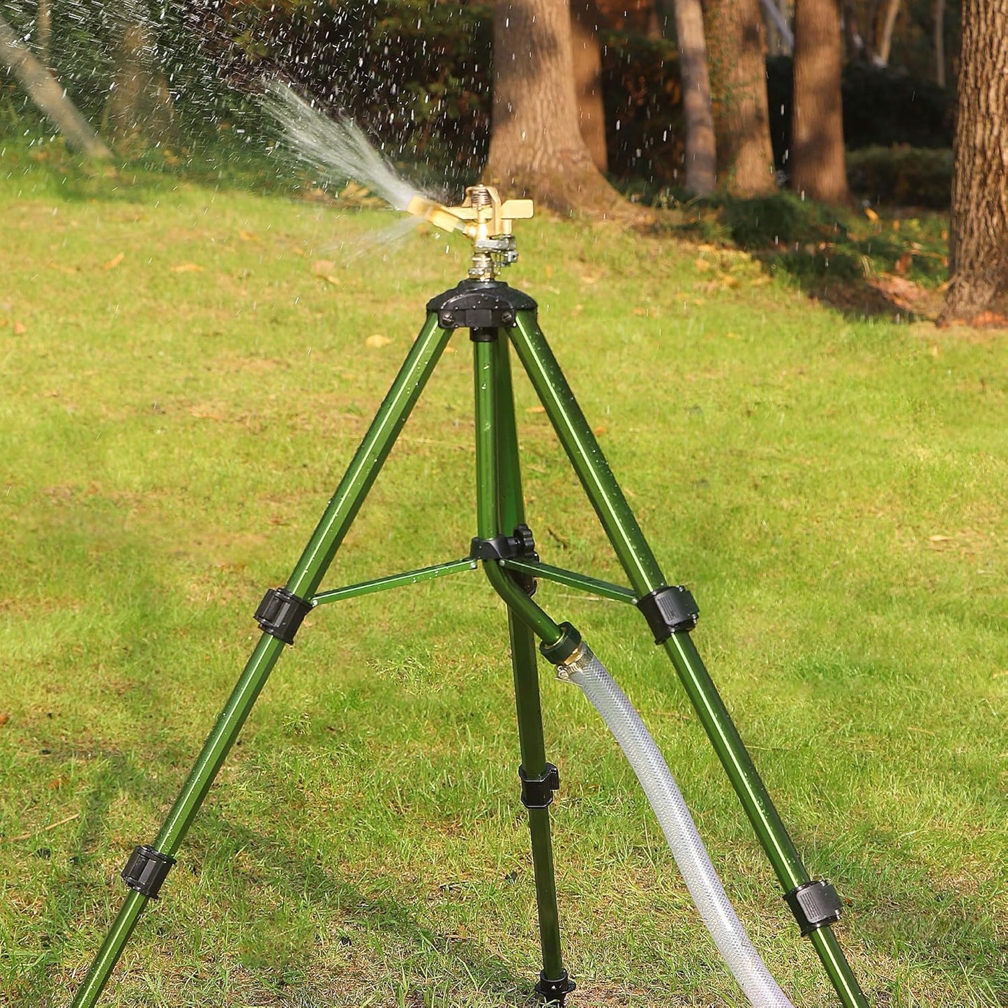 Triumpeek 2 Pack Impact Sprinkler on Tripod Base with Stakes, 360 Degree Large Area Coverage Irrigator with Extension Legs, Adjustable Brass Sprinkler Head Nozzle and 3/4" NH Inlet Hose Connection
