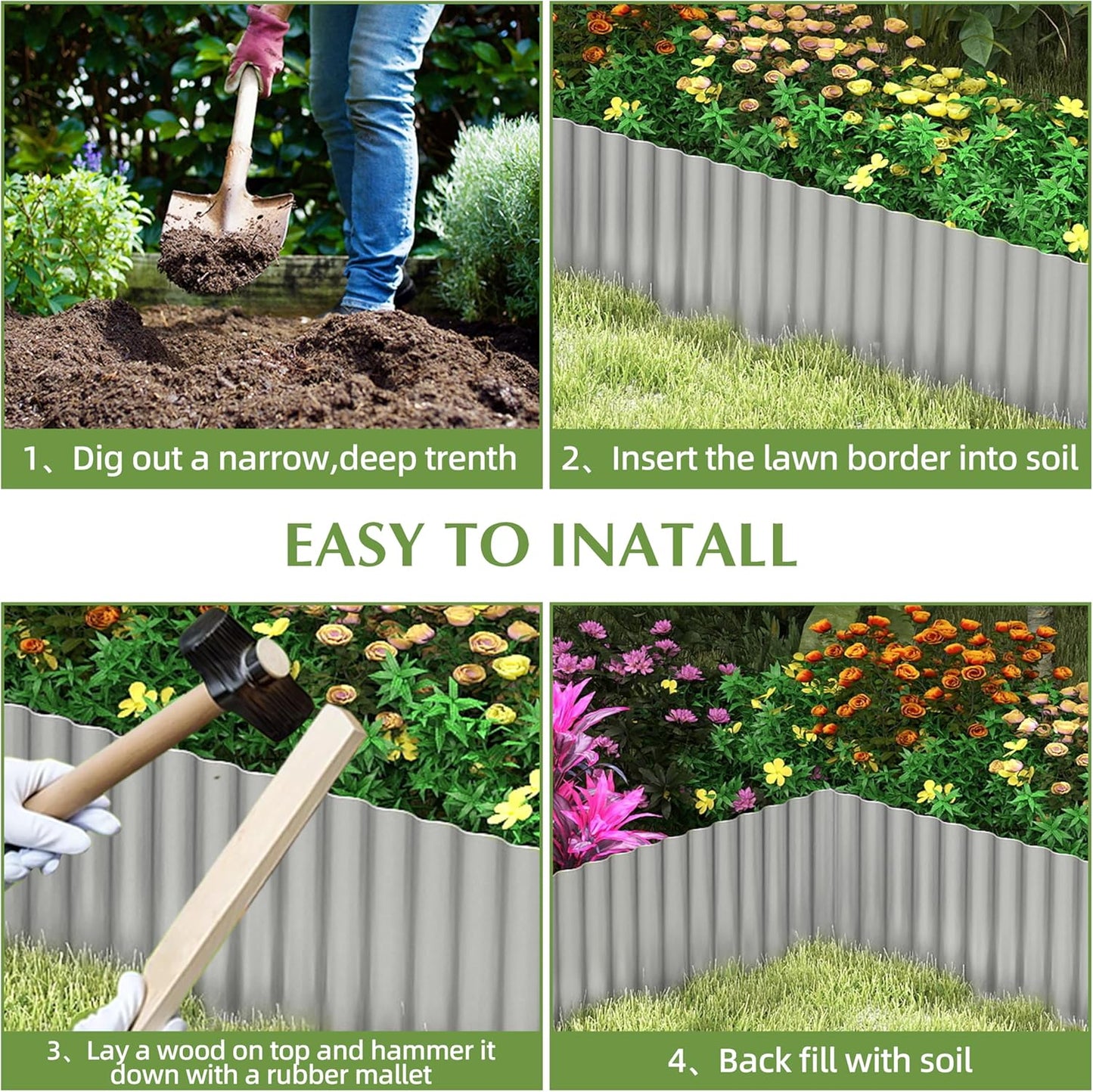 Metal Garden Edging Border, Corrugated Steel Landscaping, DIY for Lawn (Silver, 6 Inch x 40FT)