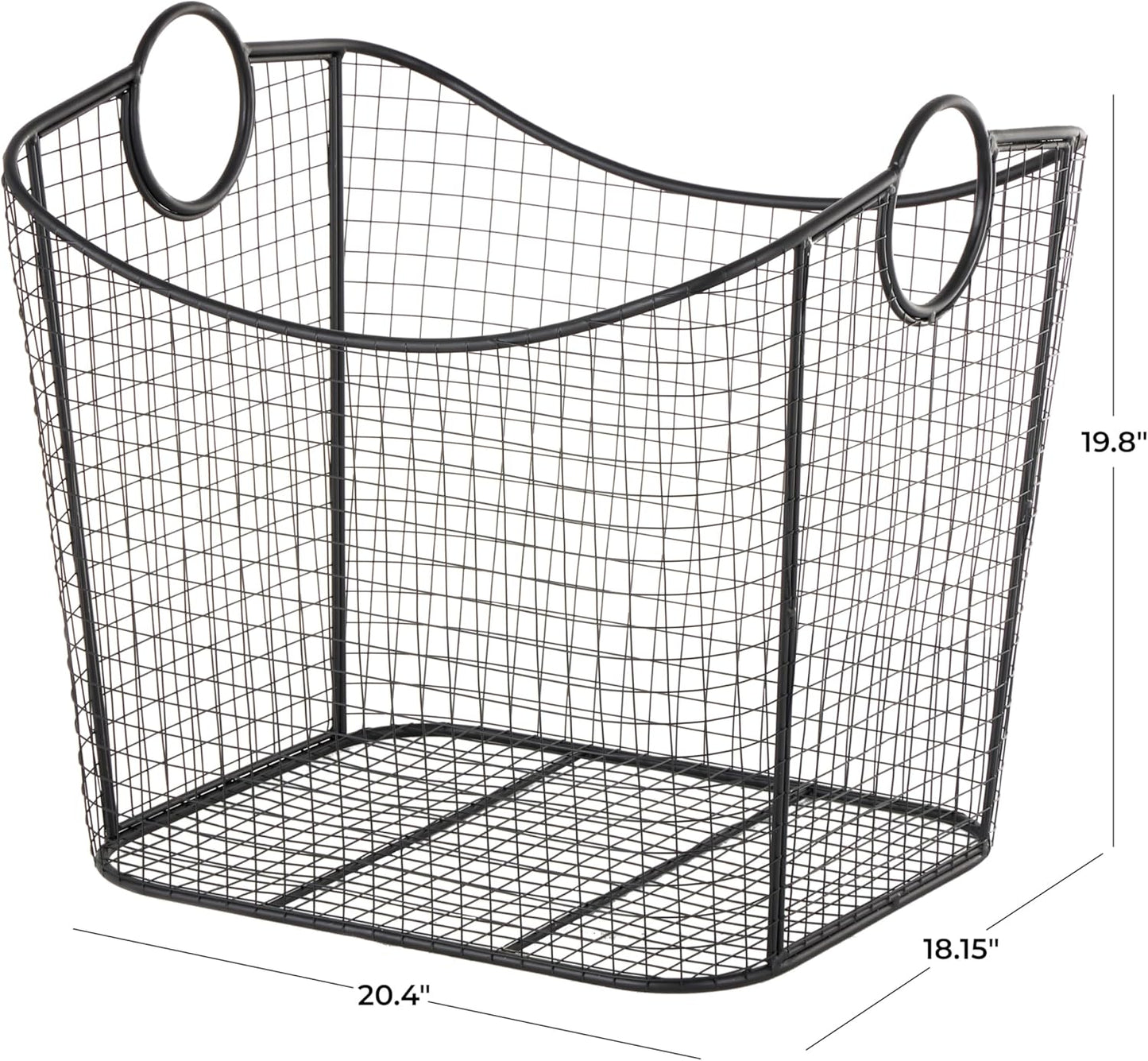 Deco 79 Metal Decorative and Functional Storage Basket Deep Basket Organizer with Round Handles, Basket for Storage 20" x 18" x 20", Black