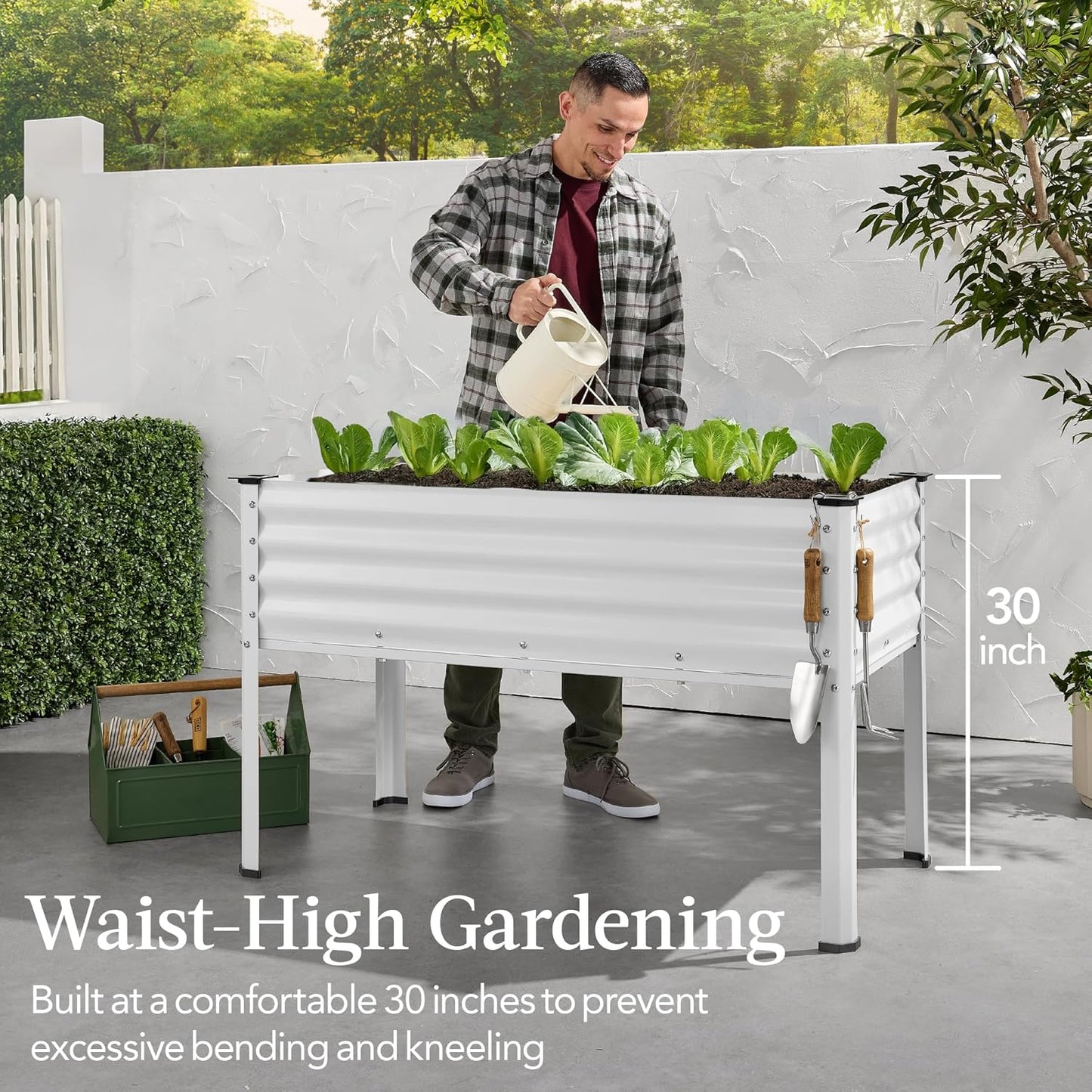 Best Choice Products 48x24x30in Galvanized Raised Garden Bed, Metal Elevated Planter Box, Vegetable Garden for Backyard, Patio, Balcony - White